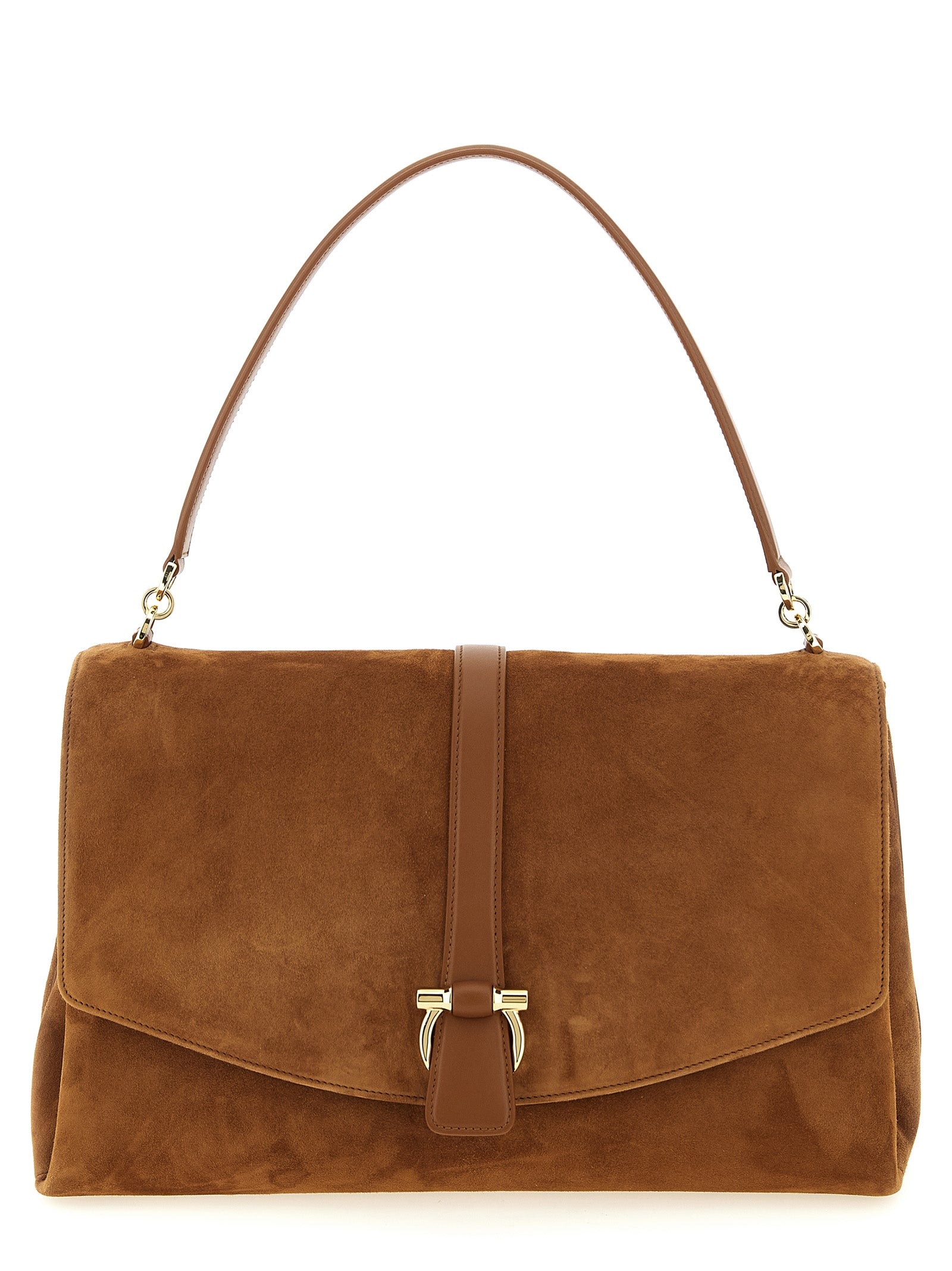 Ferragamo Brown Goat Leather Calf Leather Shoulder Bag