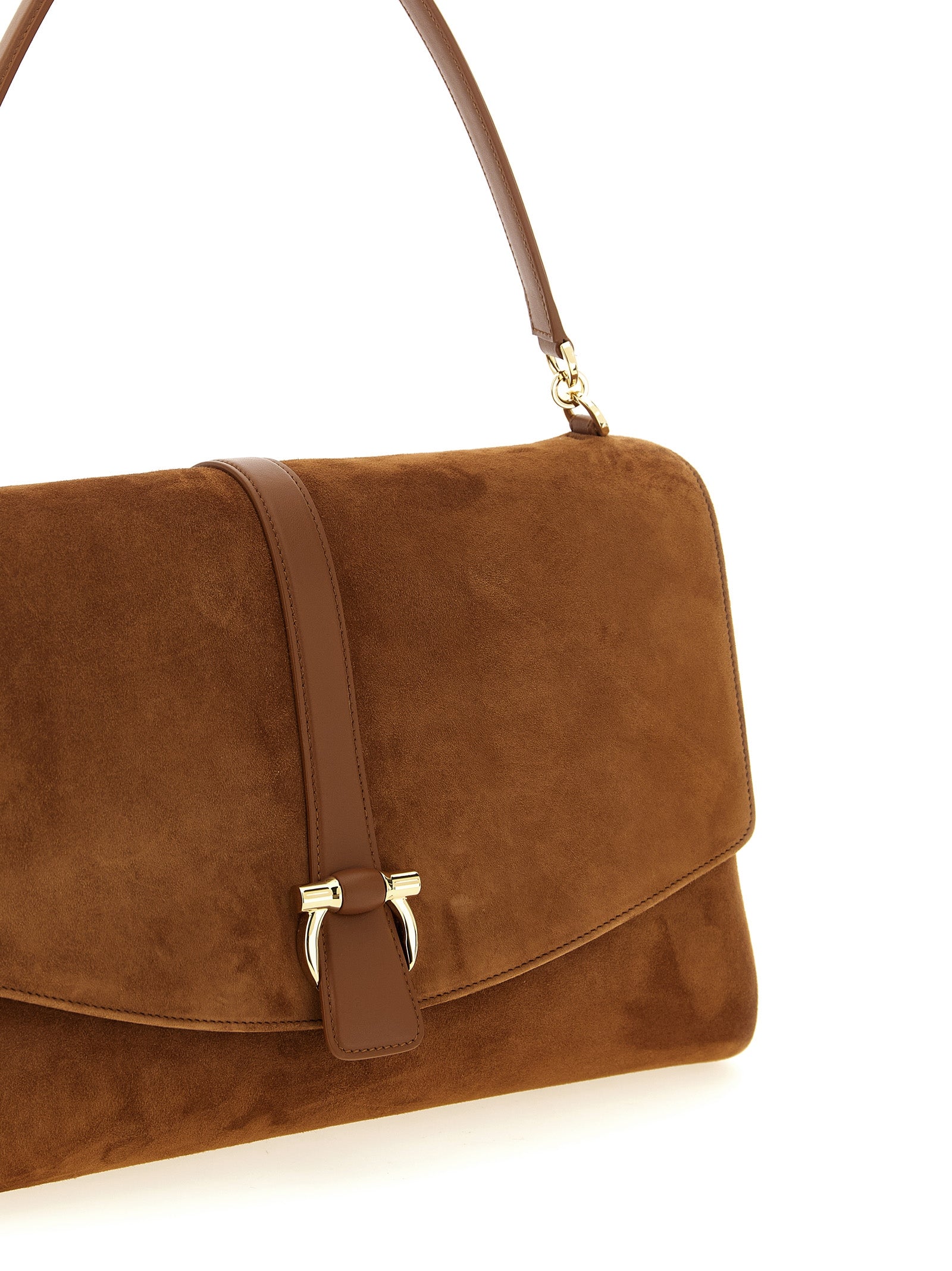 Ferragamo Brown Goat Leather Calf Leather Shoulder Bag