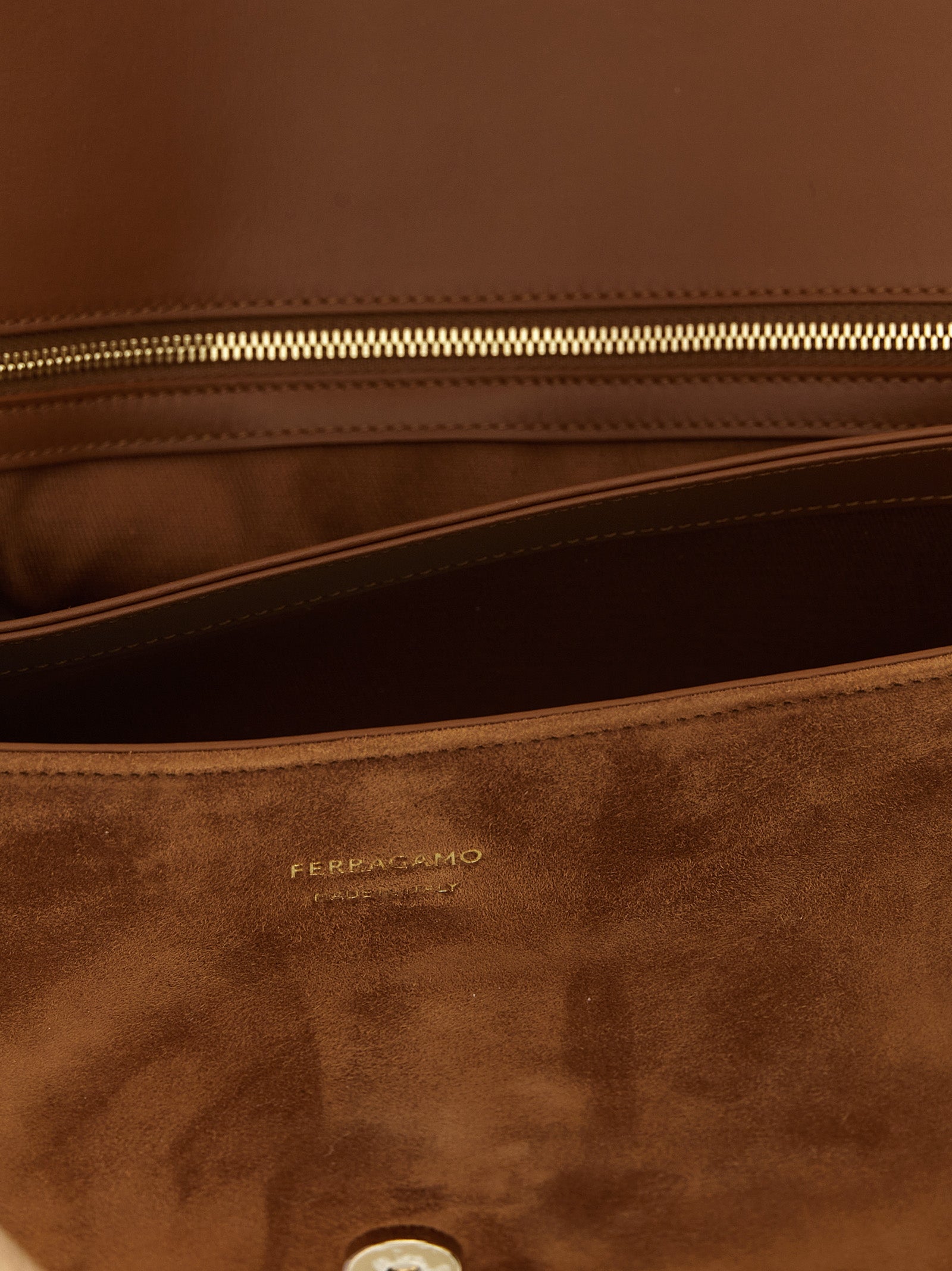 Ferragamo Brown Goat Leather Calf Leather Shoulder Bag