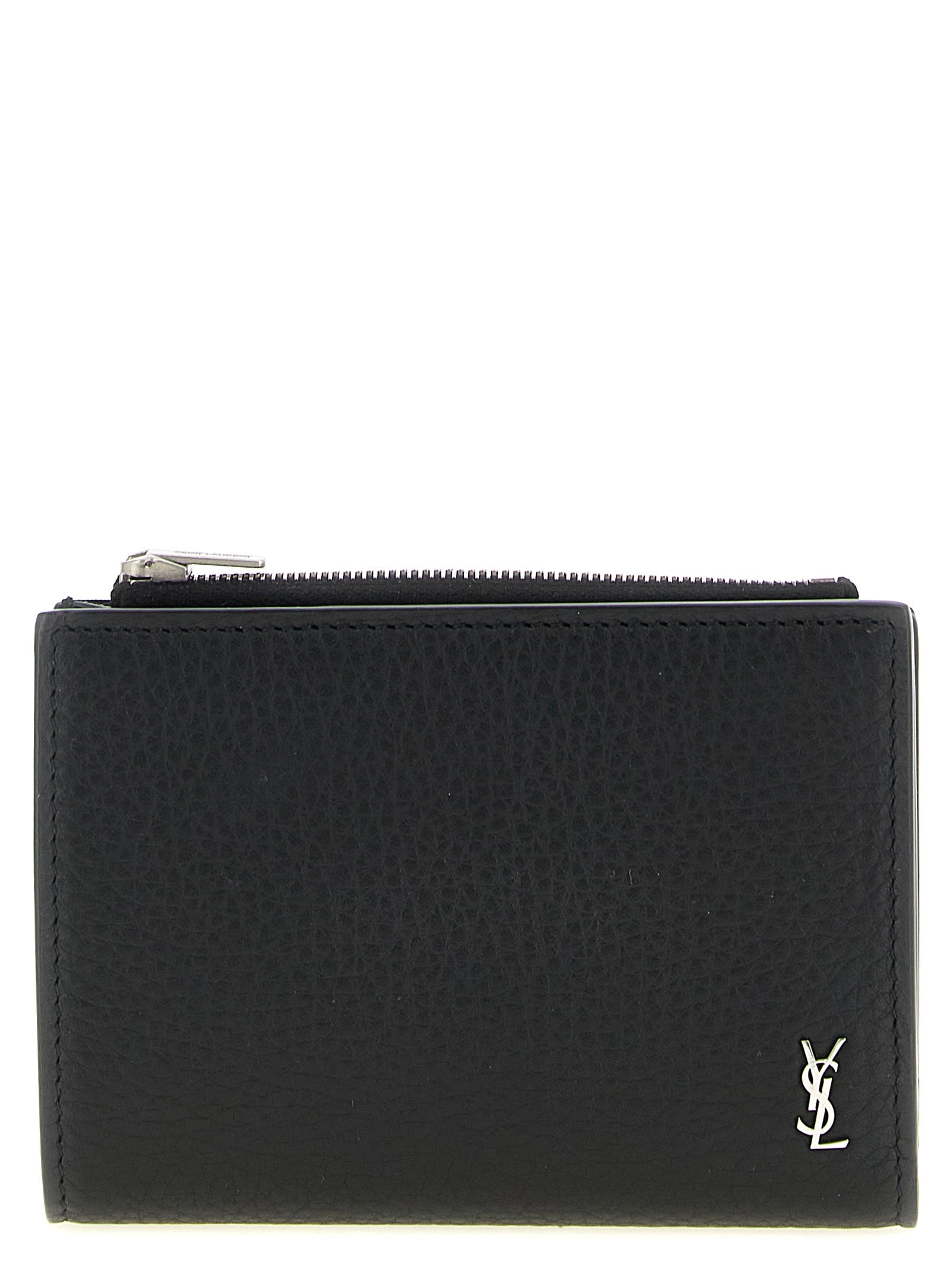 Saint Laurent Black Tiny Cassandre Bi-Fold Wallet Calf Leather