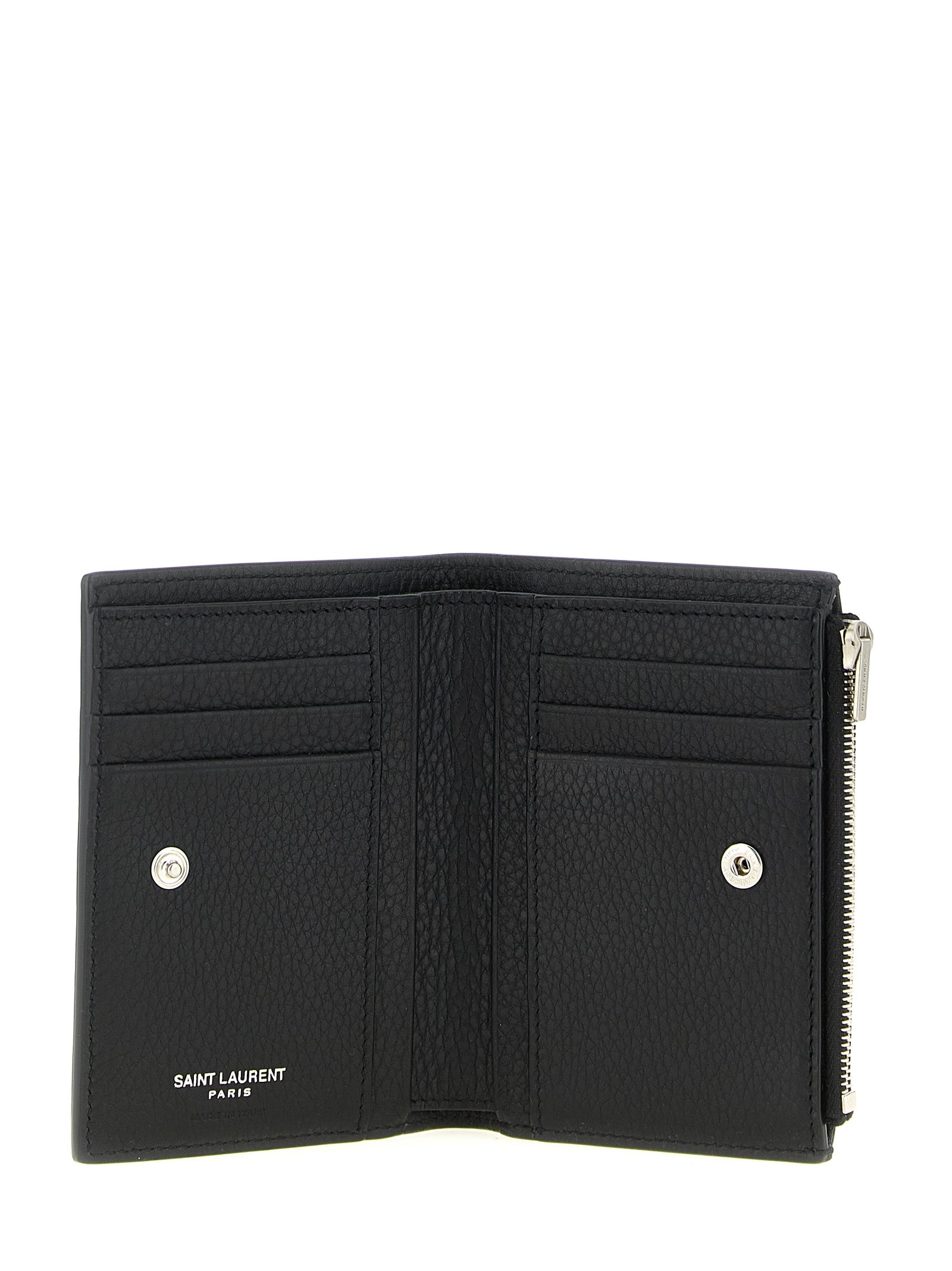 Saint Laurent Black Tiny Cassandre Bi-Fold Wallet Calf Leather