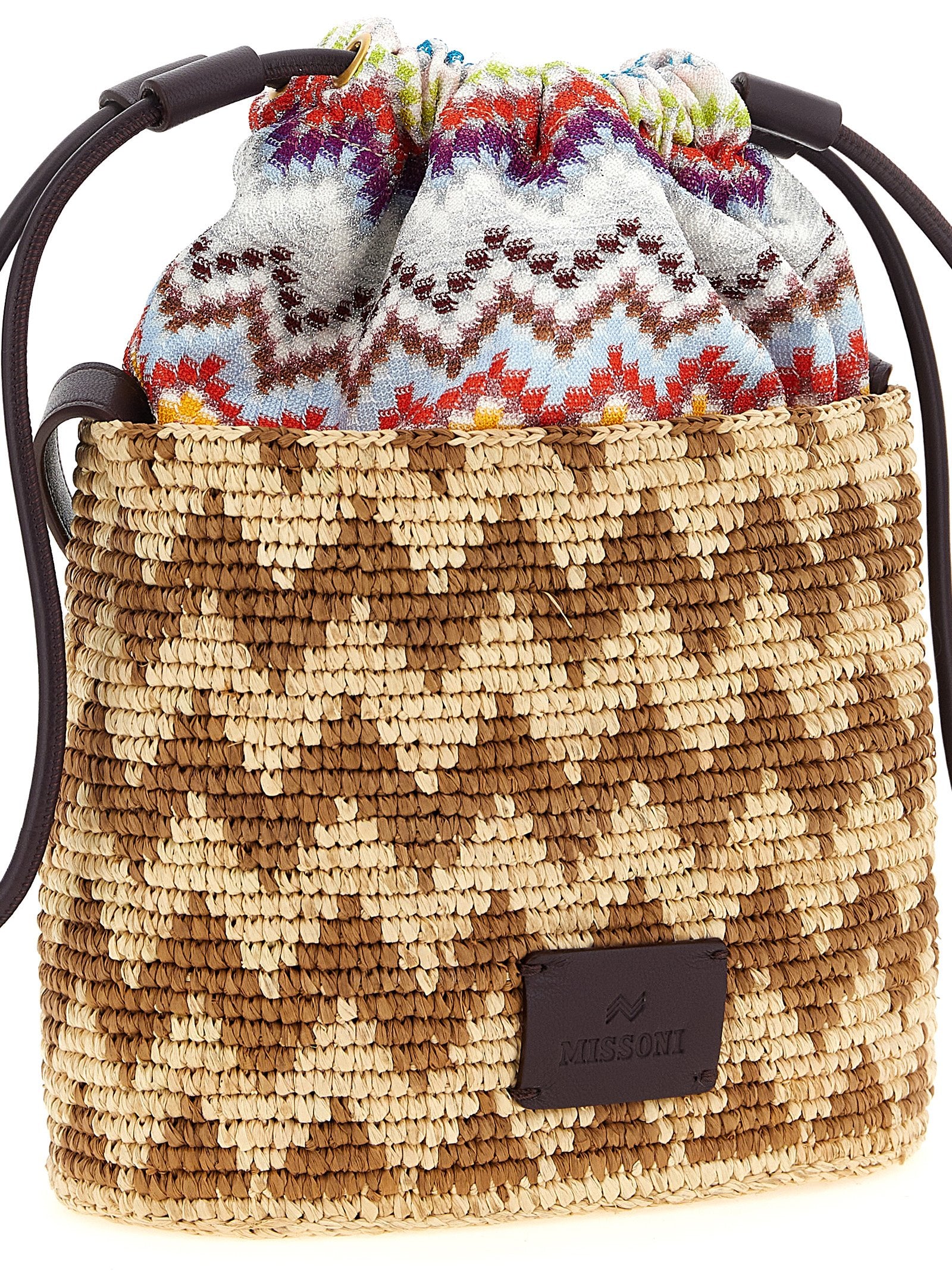 Missoni Multicolor Zigzag Raffia Bucket Bag Cotton