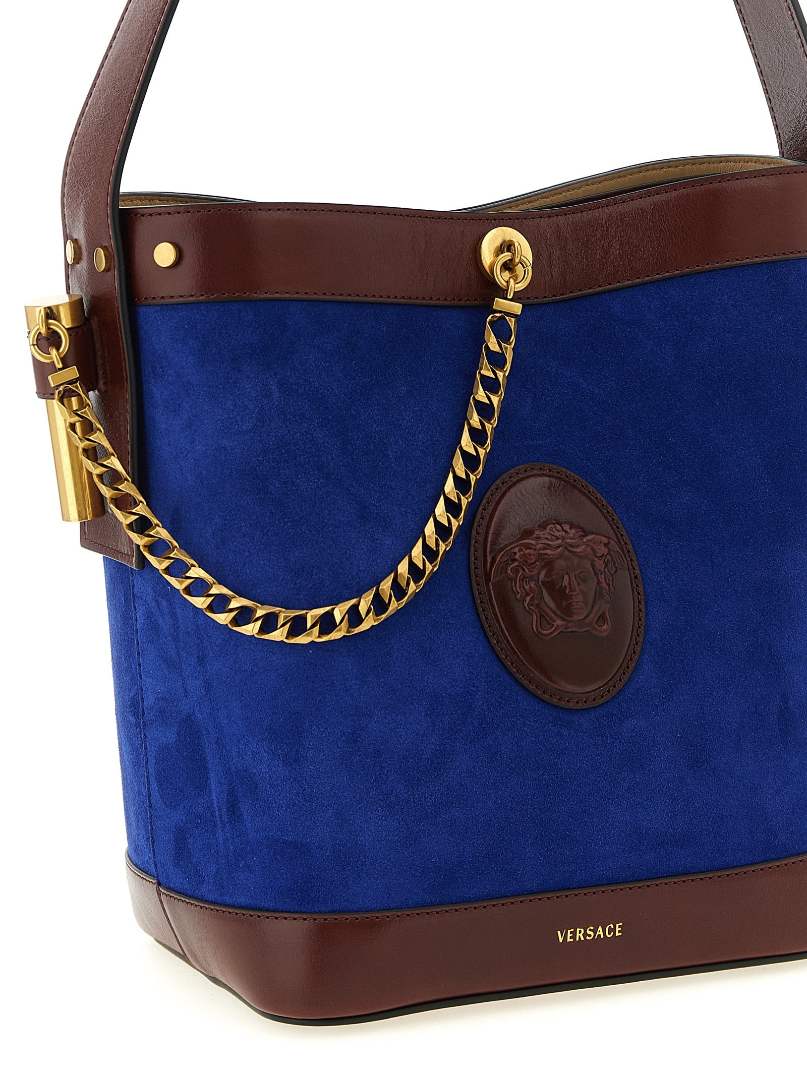 Versace Blue Pivot Shoulder Bag Calf Leather