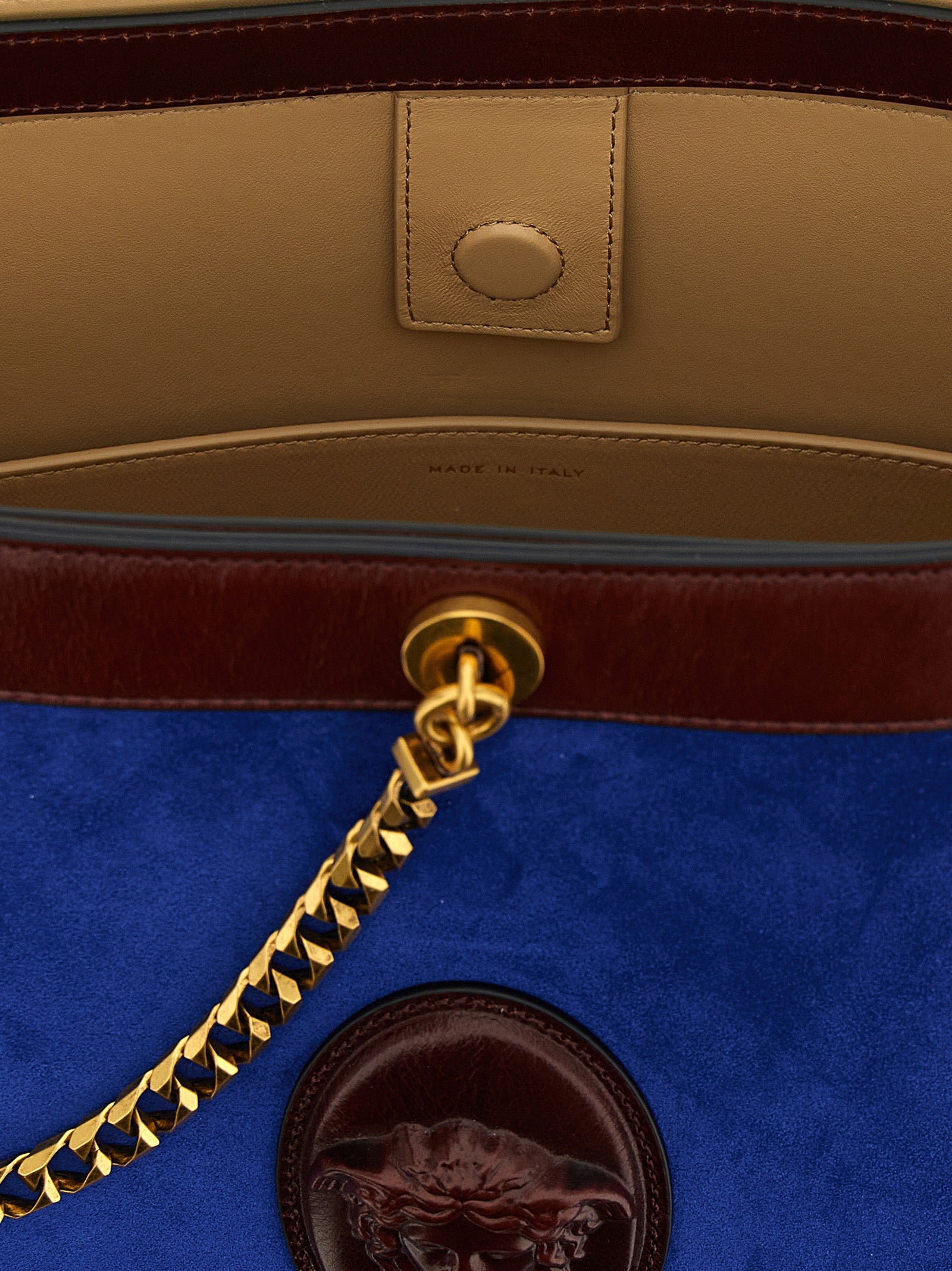 Versace Blue Pivot Shoulder Bag Calf Leather