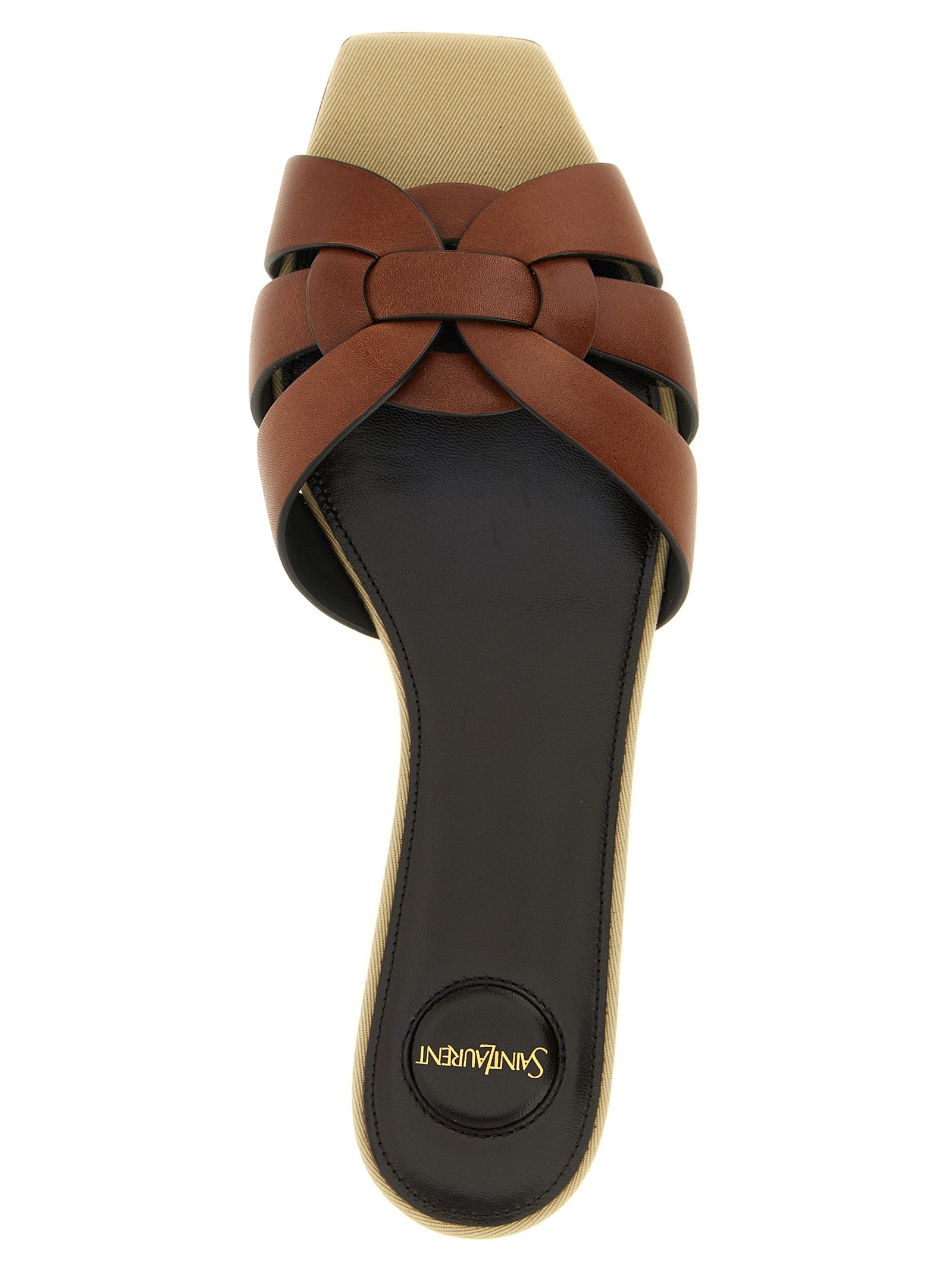 Saint Laurent Brown Tribute Slides Calf Leather