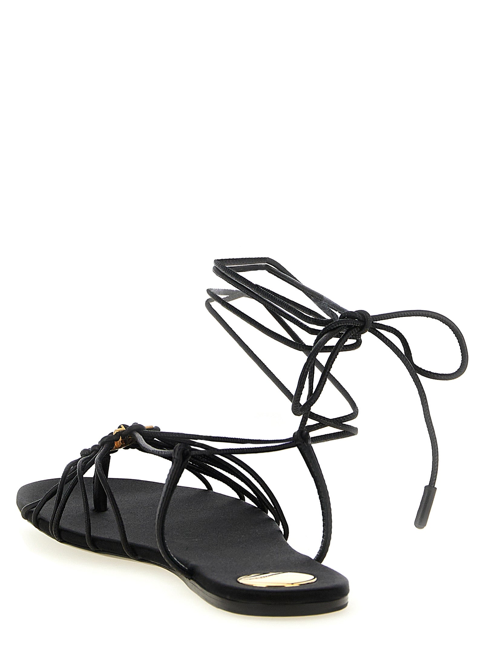 Saint Laurent Black Lamb Leather Flat Sandals