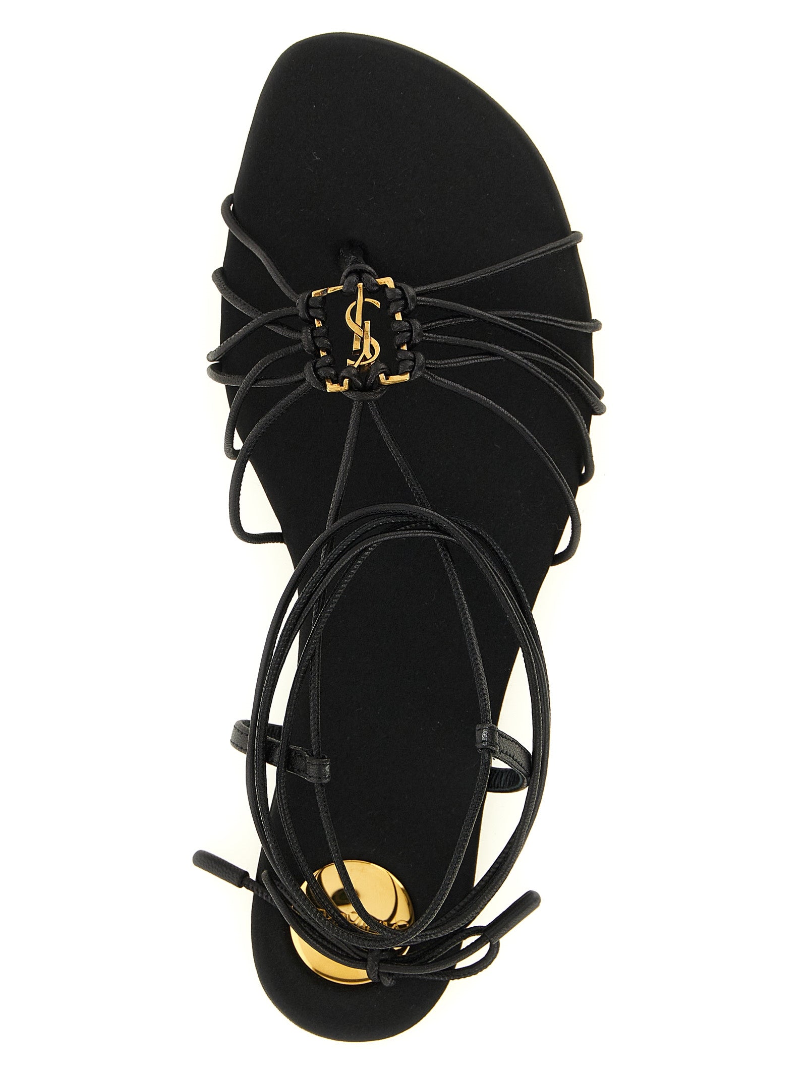 Saint Laurent Black Lamb Leather Flat Sandals