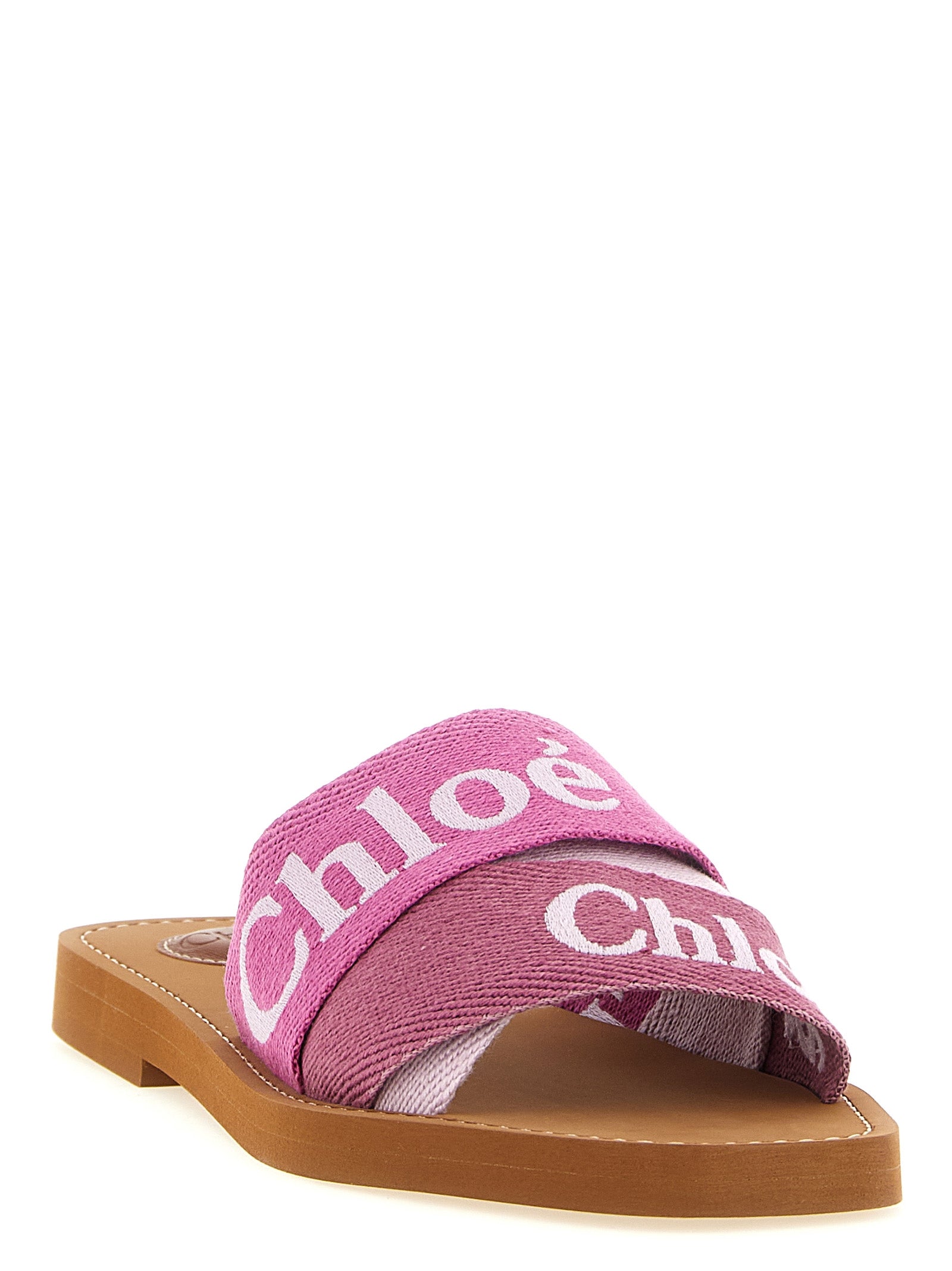 Chloé Pink Woody Linen Slides