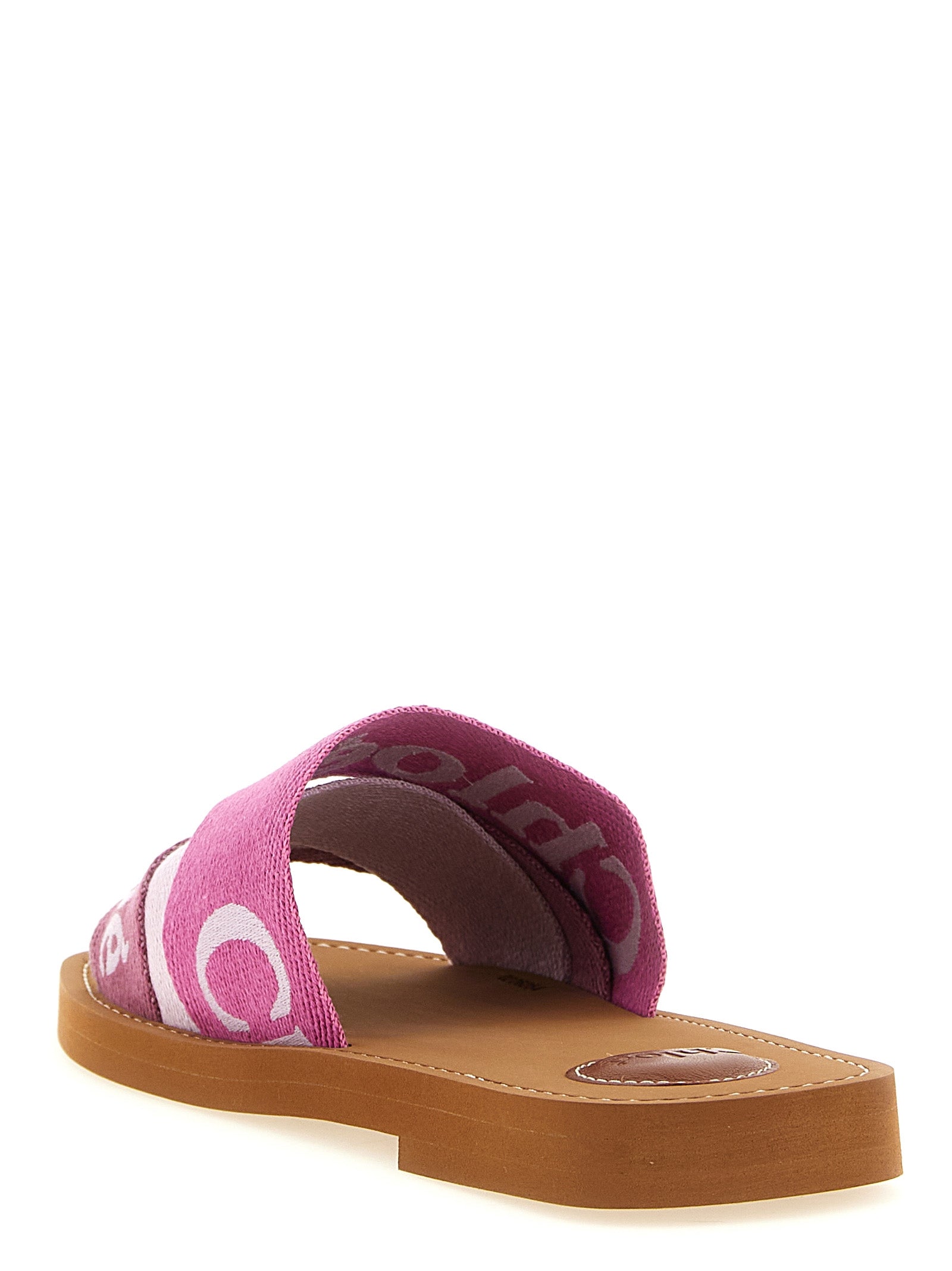 Chloé Pink Woody Linen Slides
