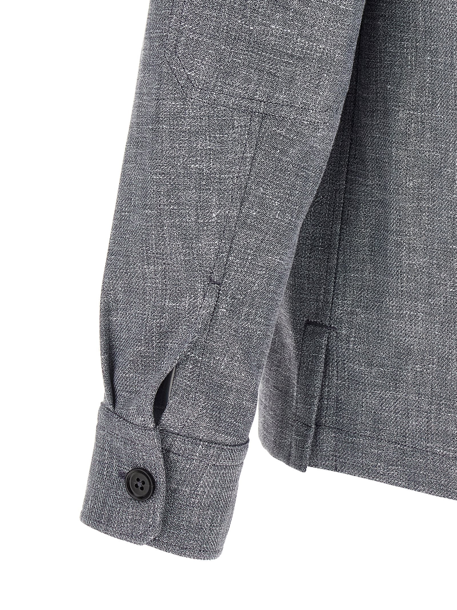 Zegna Blue Linen Wool Silk Overshirt