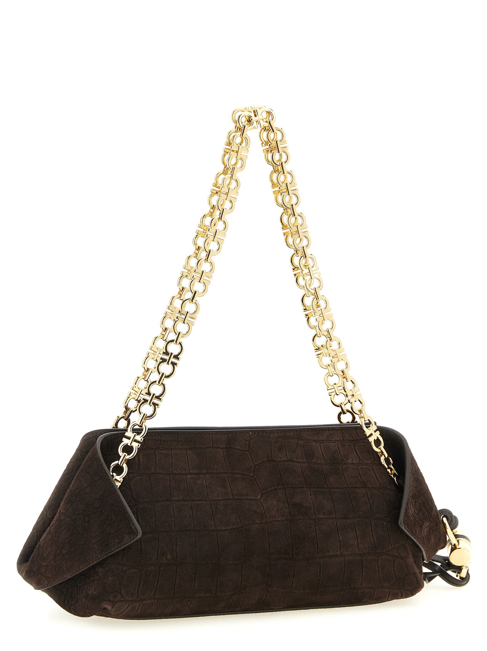 Ferragamo Brown Shoulder Bag Goat Leather