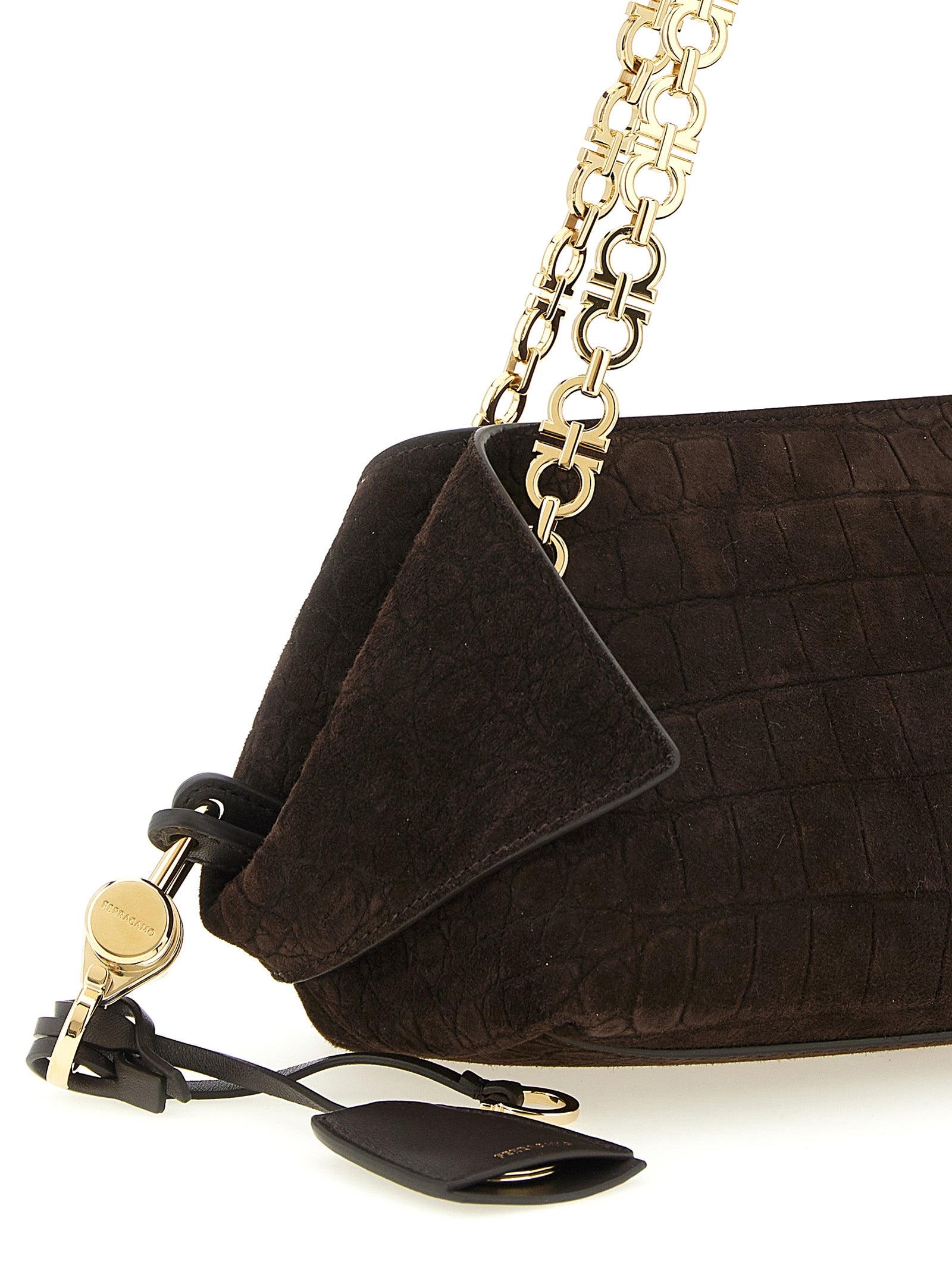 Ferragamo Brown Shoulder Bag Goat Leather