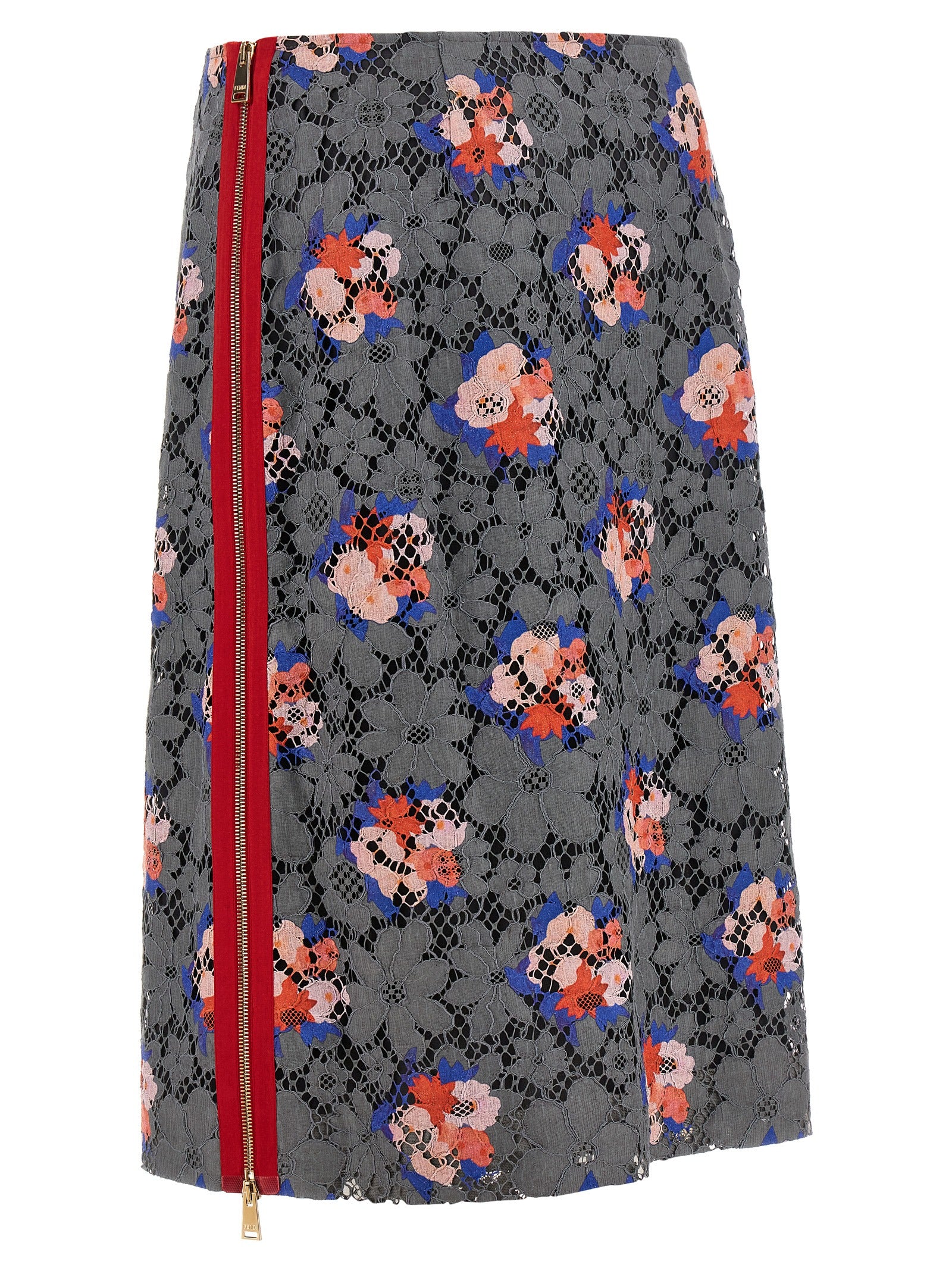 Fendi Gray Lace Midi Skirt Cotton Nylon