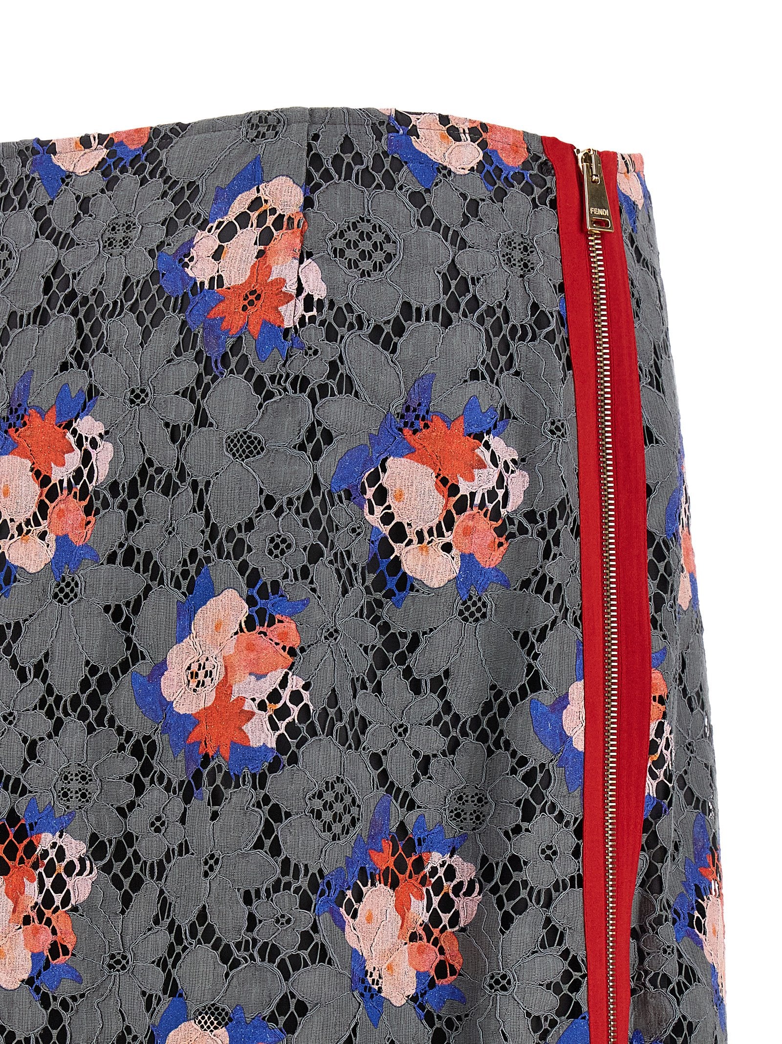Fendi Gray Lace Midi Skirt Cotton Nylon