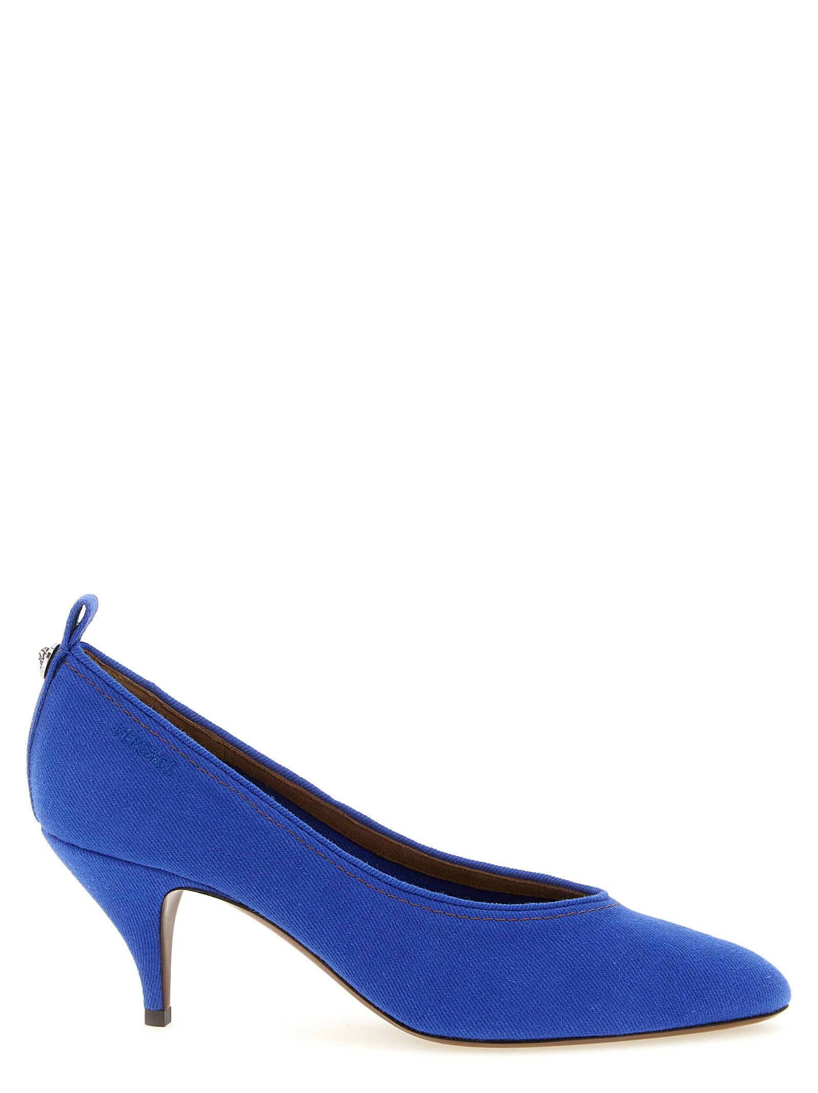 Versace Blue Tina Mid Heel Cotton Pumps