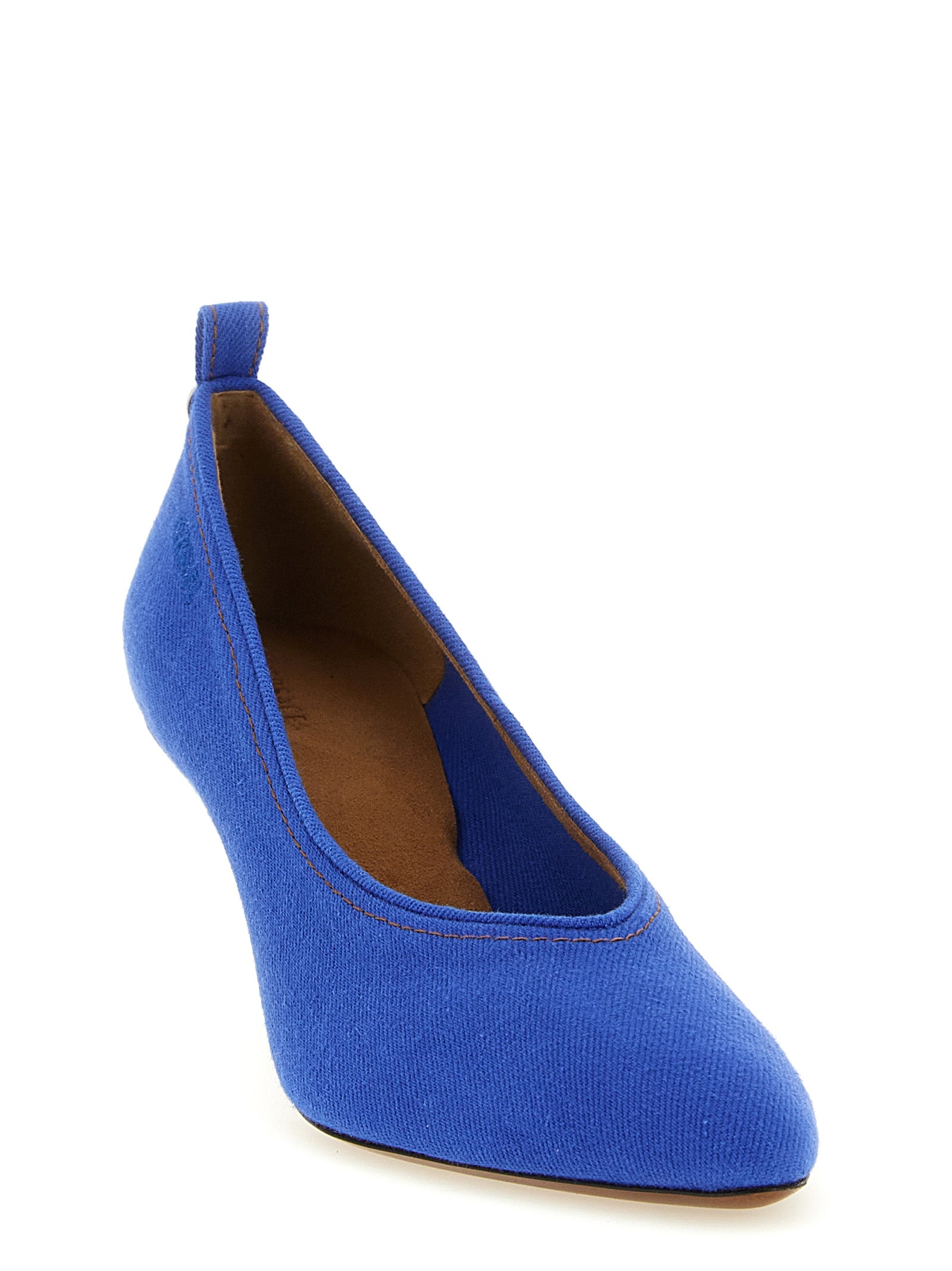 Versace Blue Tina Mid Heel Cotton Pumps