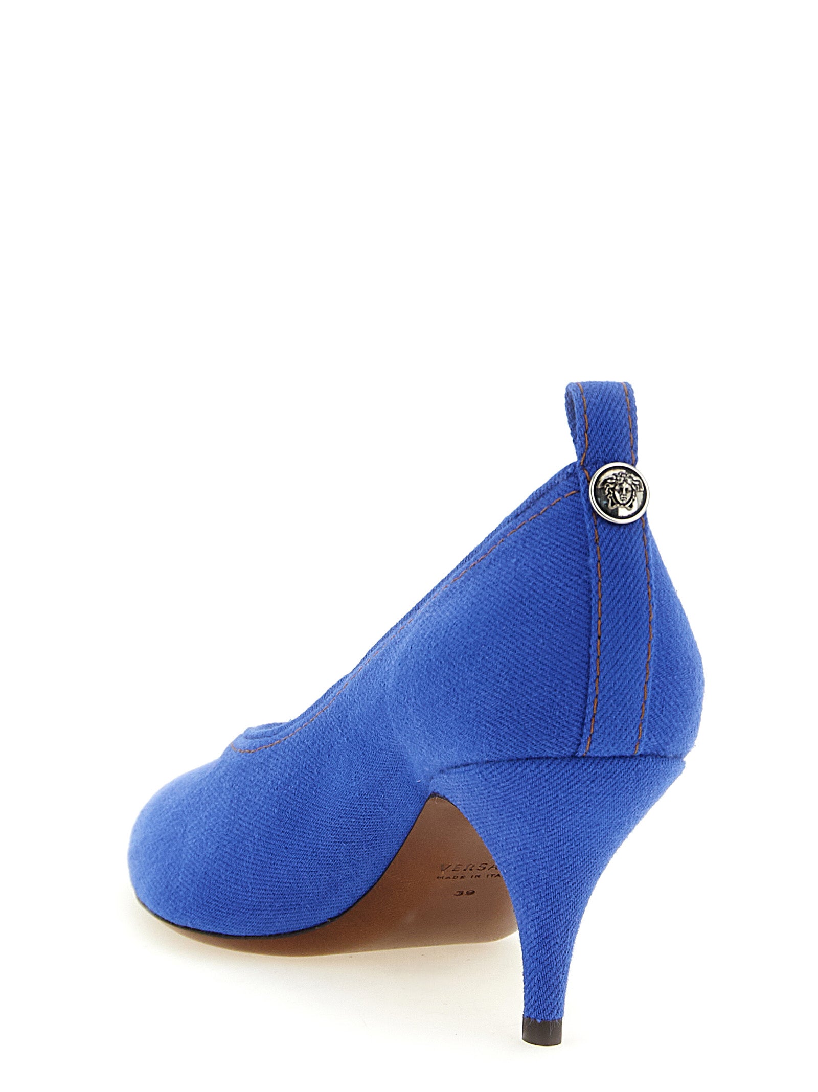 Versace Blue Tina Mid Heel Cotton Pumps