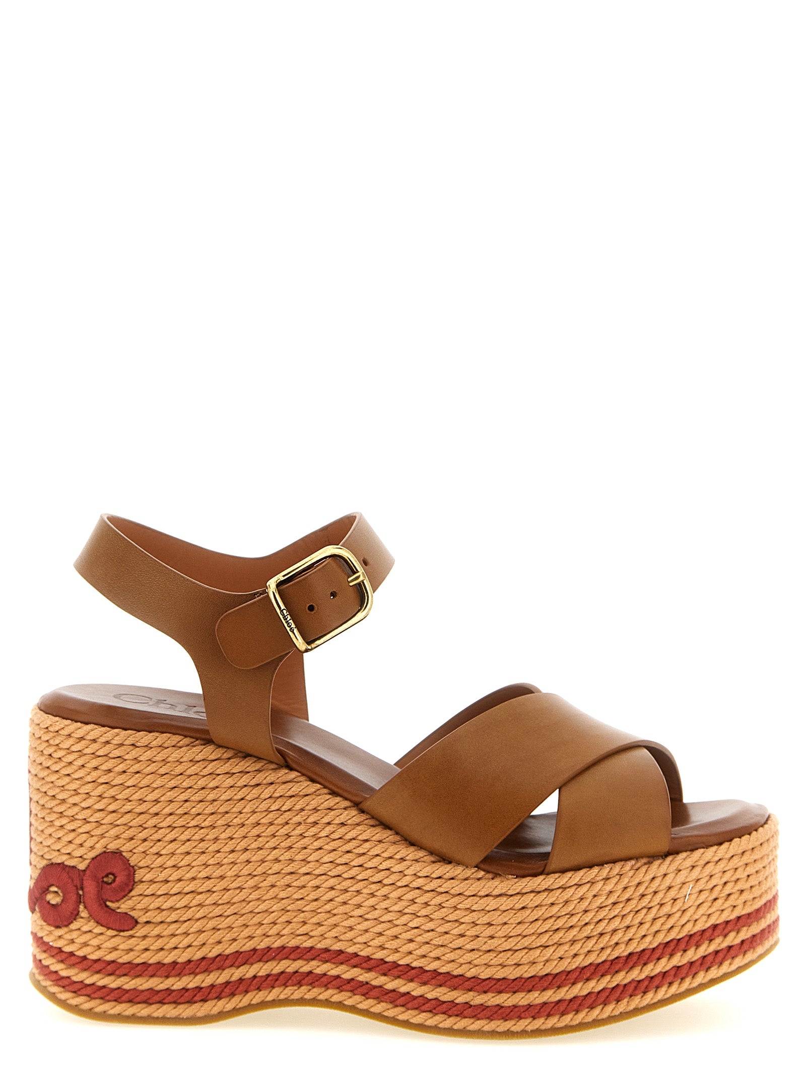 Chloé Brown Wedge Sandals Calf Leather