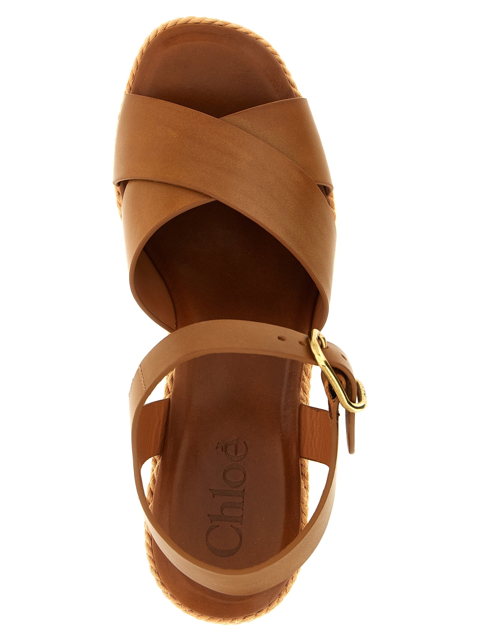 Chloé Brown Wedge Sandals Calf Leather