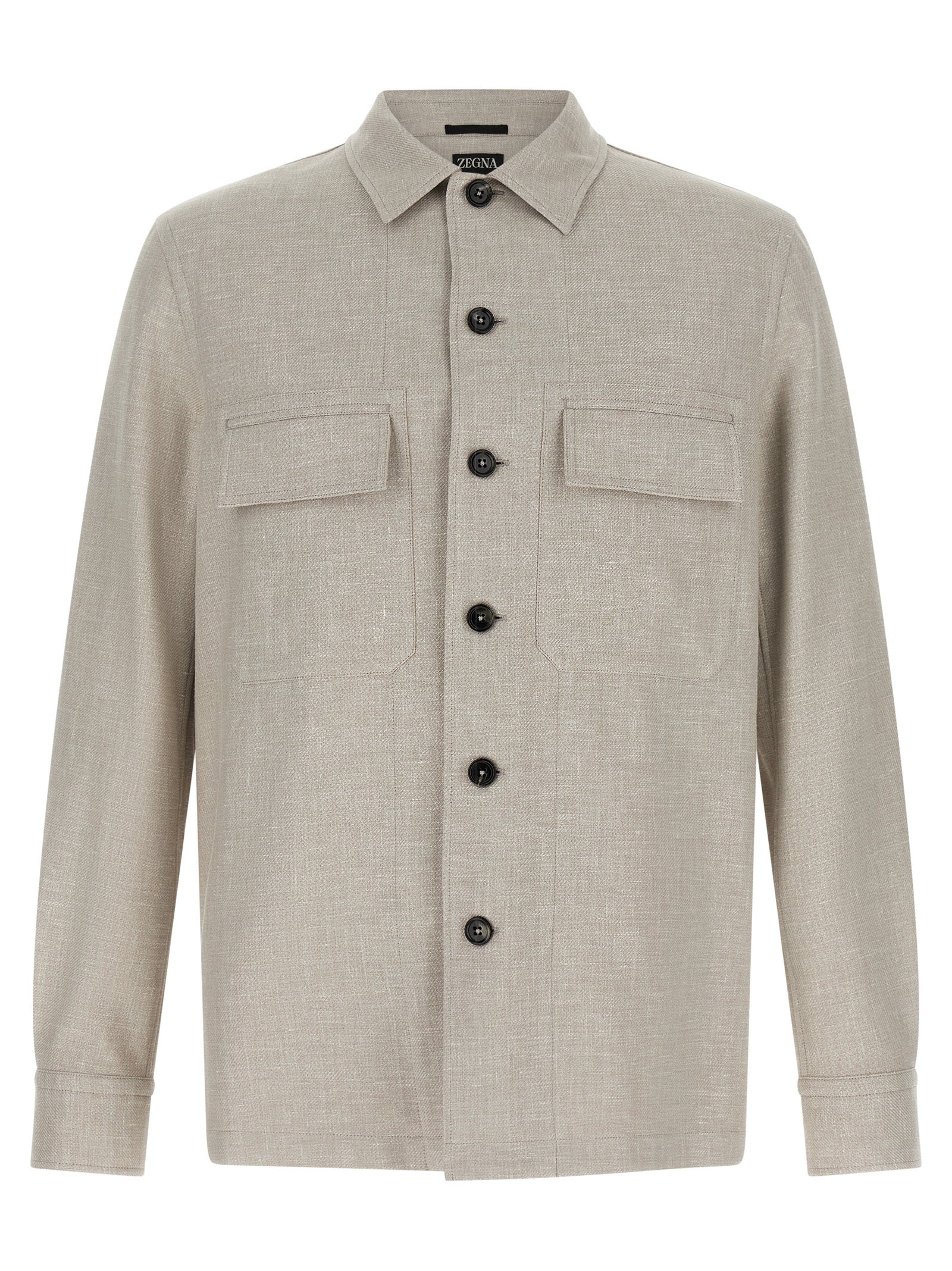 ZEGNA Gray Linen Wool Silk Overshirt