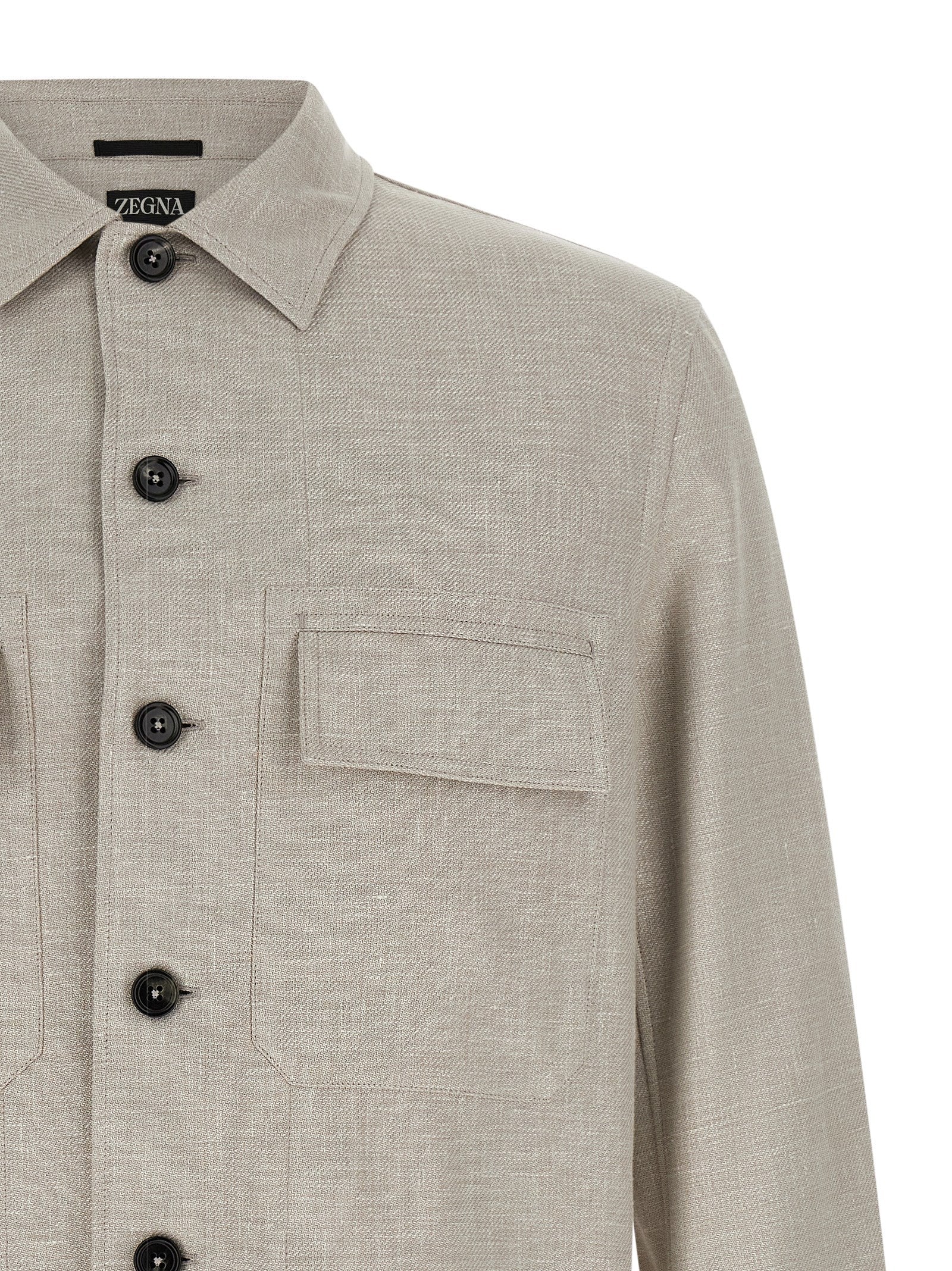 ZEGNA Gray Linen Wool Silk Overshirt