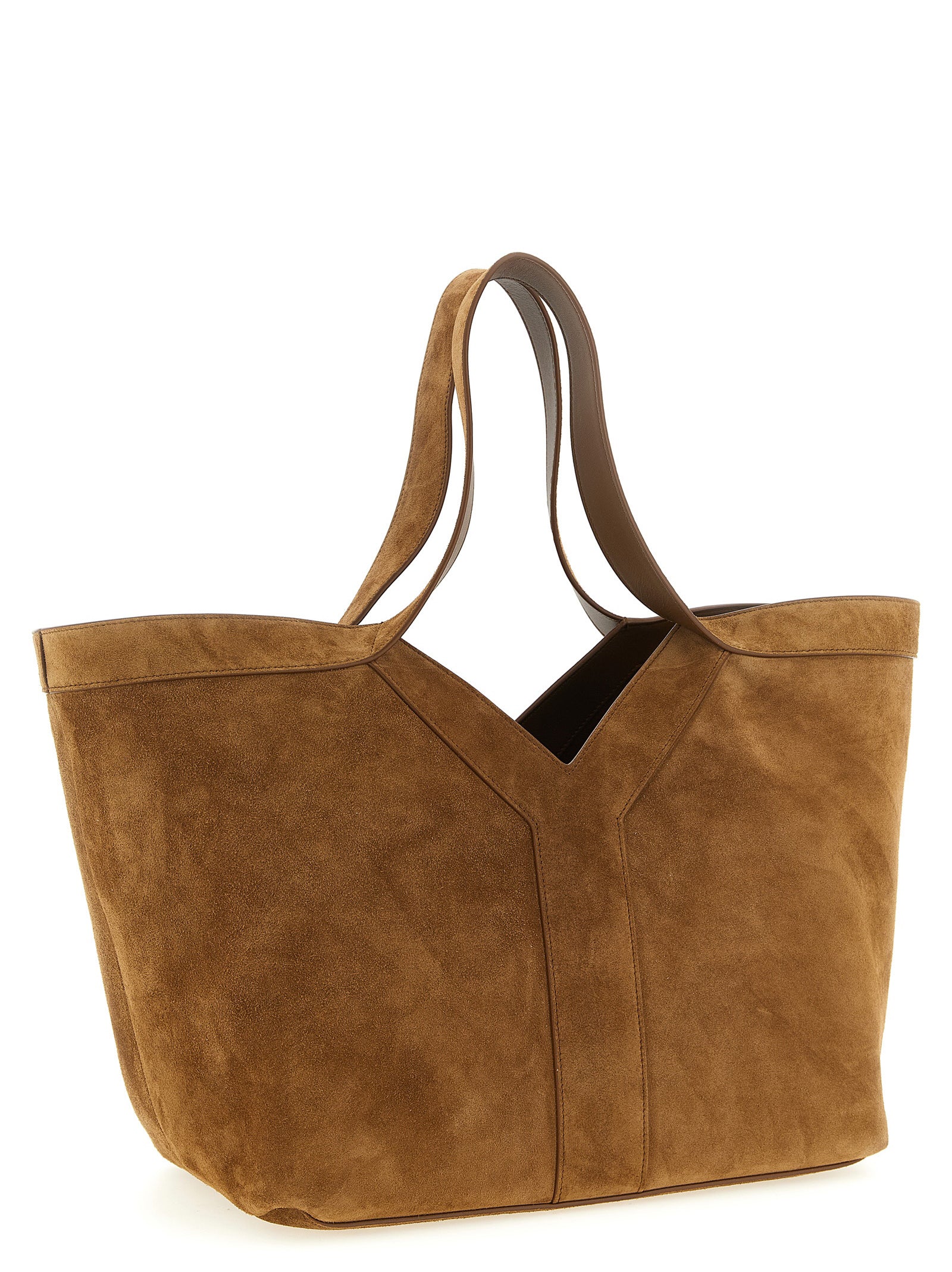 Saint Laurent Brown Small Suede Y Tote Calf Leather