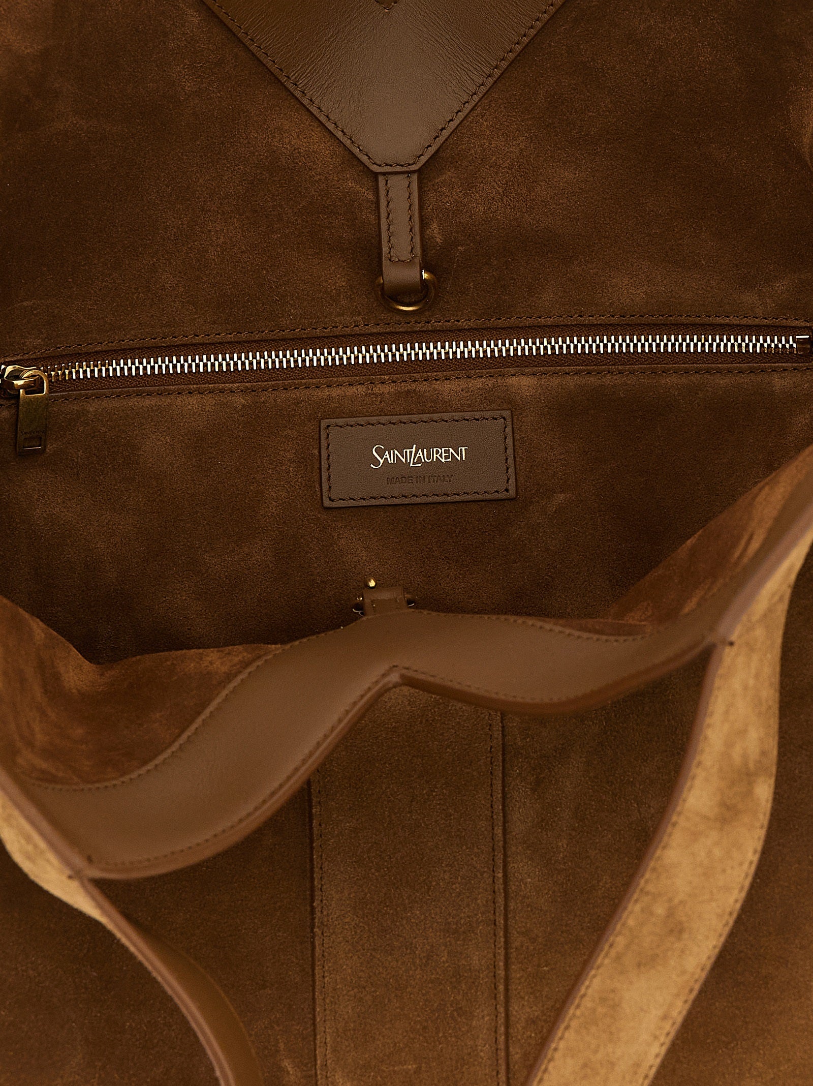 Saint Laurent Brown Small Suede Y Tote Calf Leather