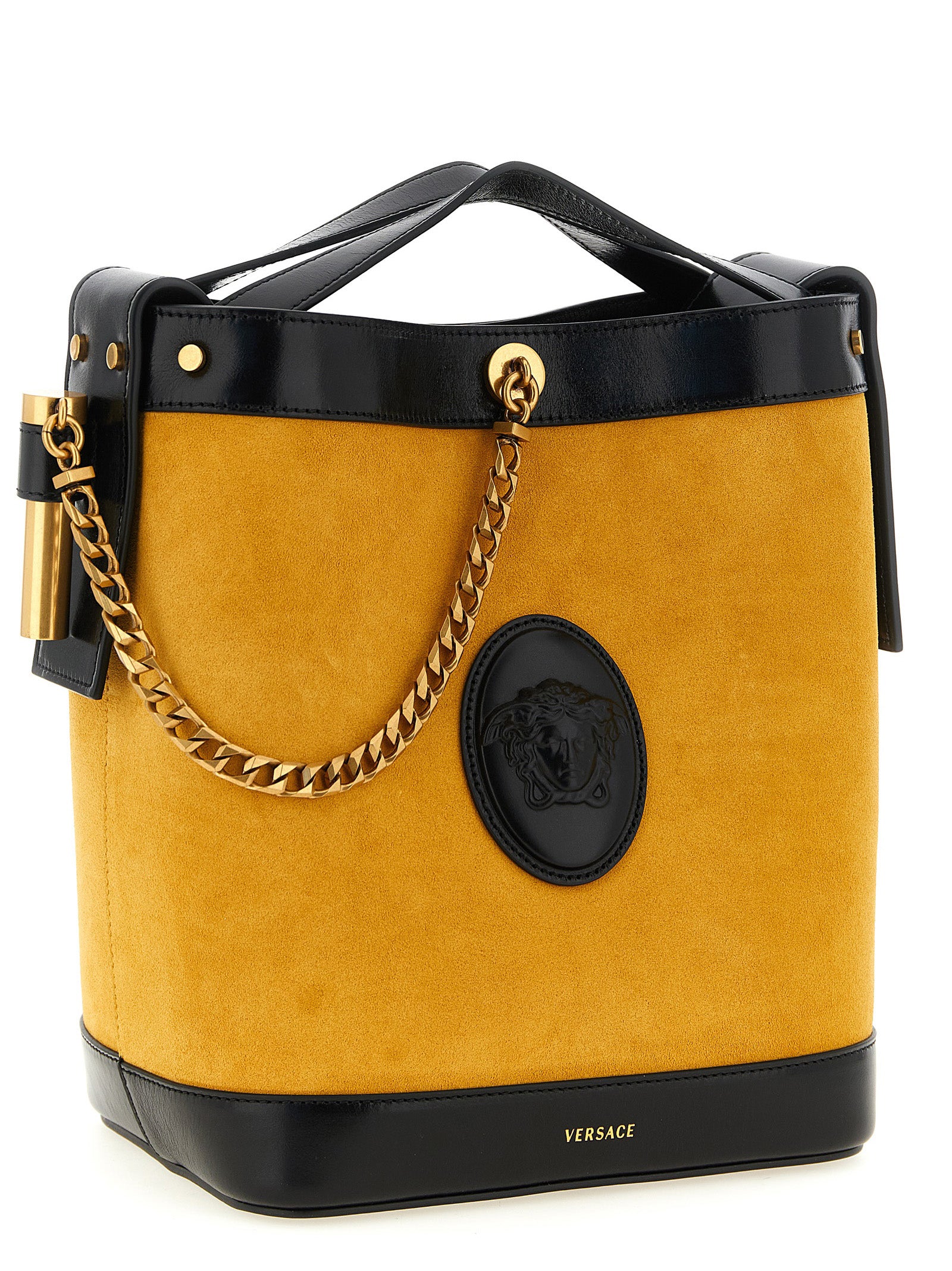 Versace Yellow Pivot Small Bucket Leather Shoulder Bag