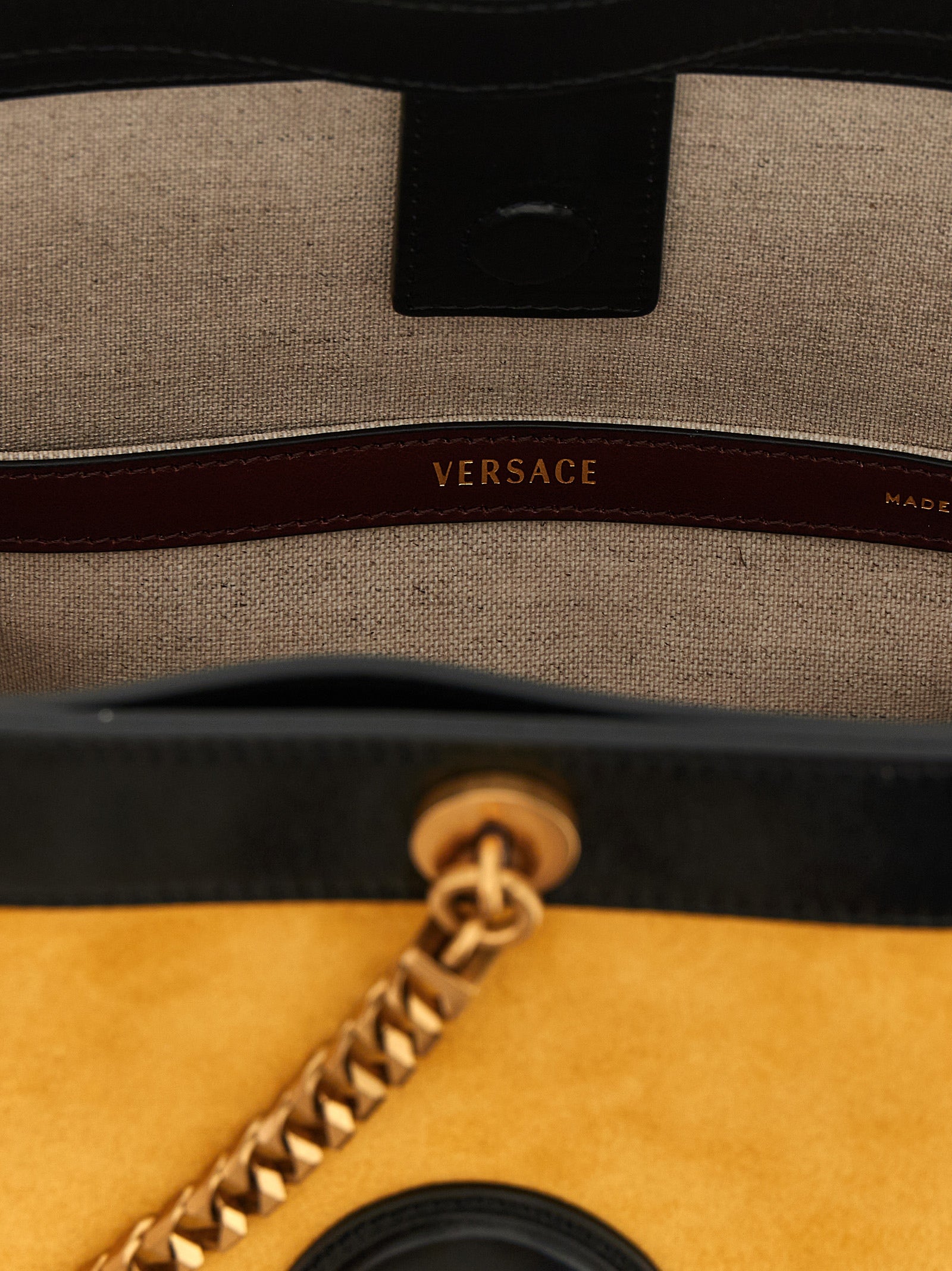 Versace Yellow Pivot Small Bucket Leather Shoulder Bag