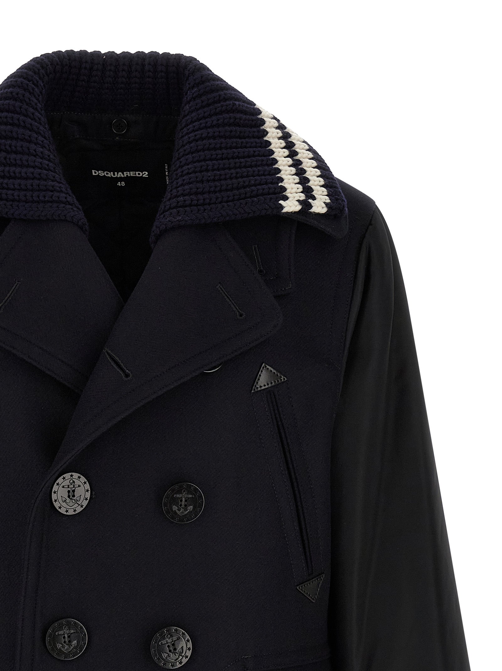 DSQUARED2 Blue Hybrid Peacoat Wool Nylon Coat
