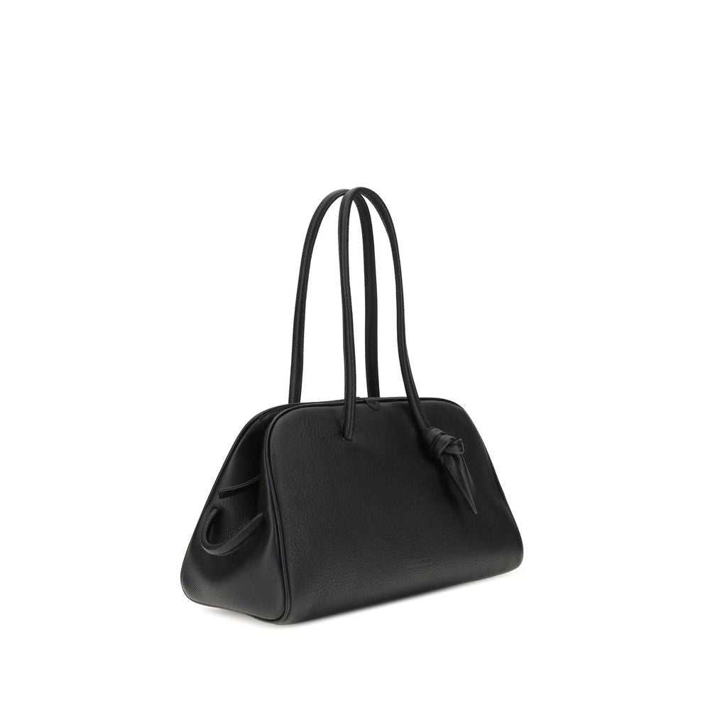Schwarze Lederhandtasche mit Schleifendetail