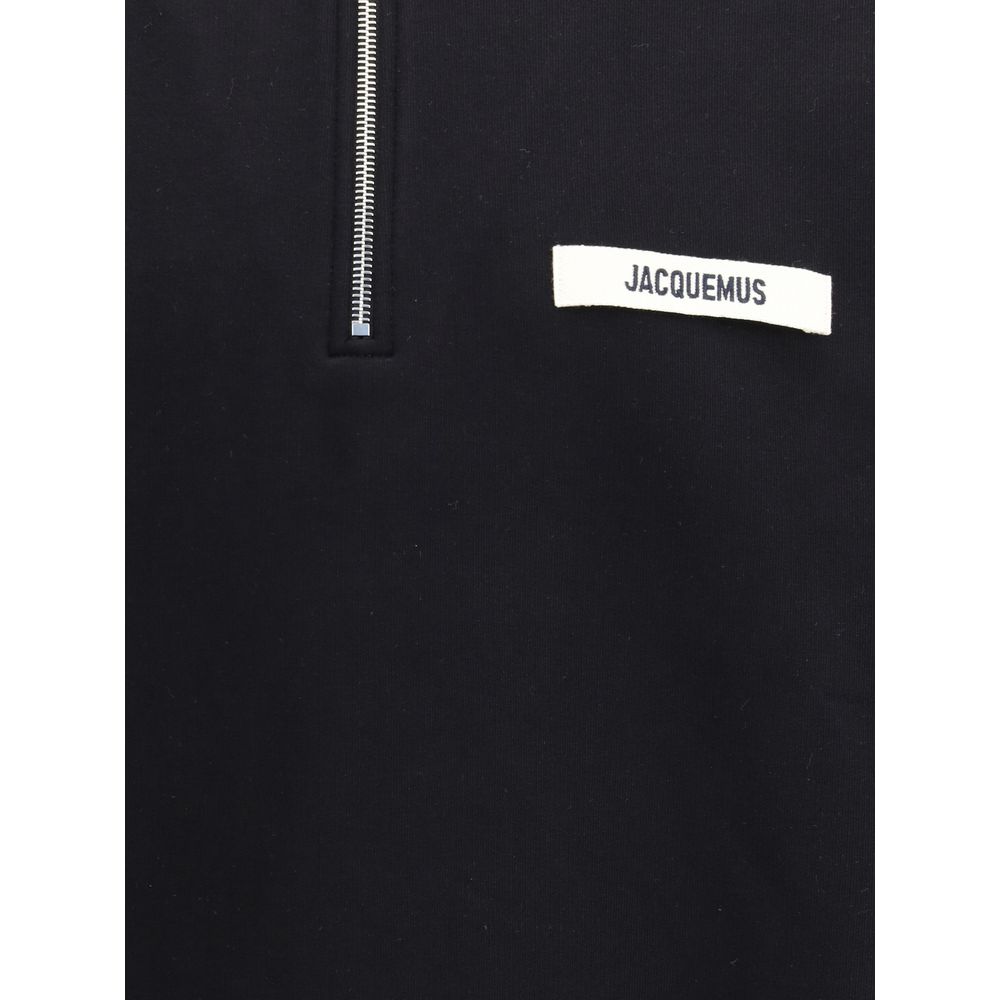 Black Cotton Sweatshirt with Monogram Patch