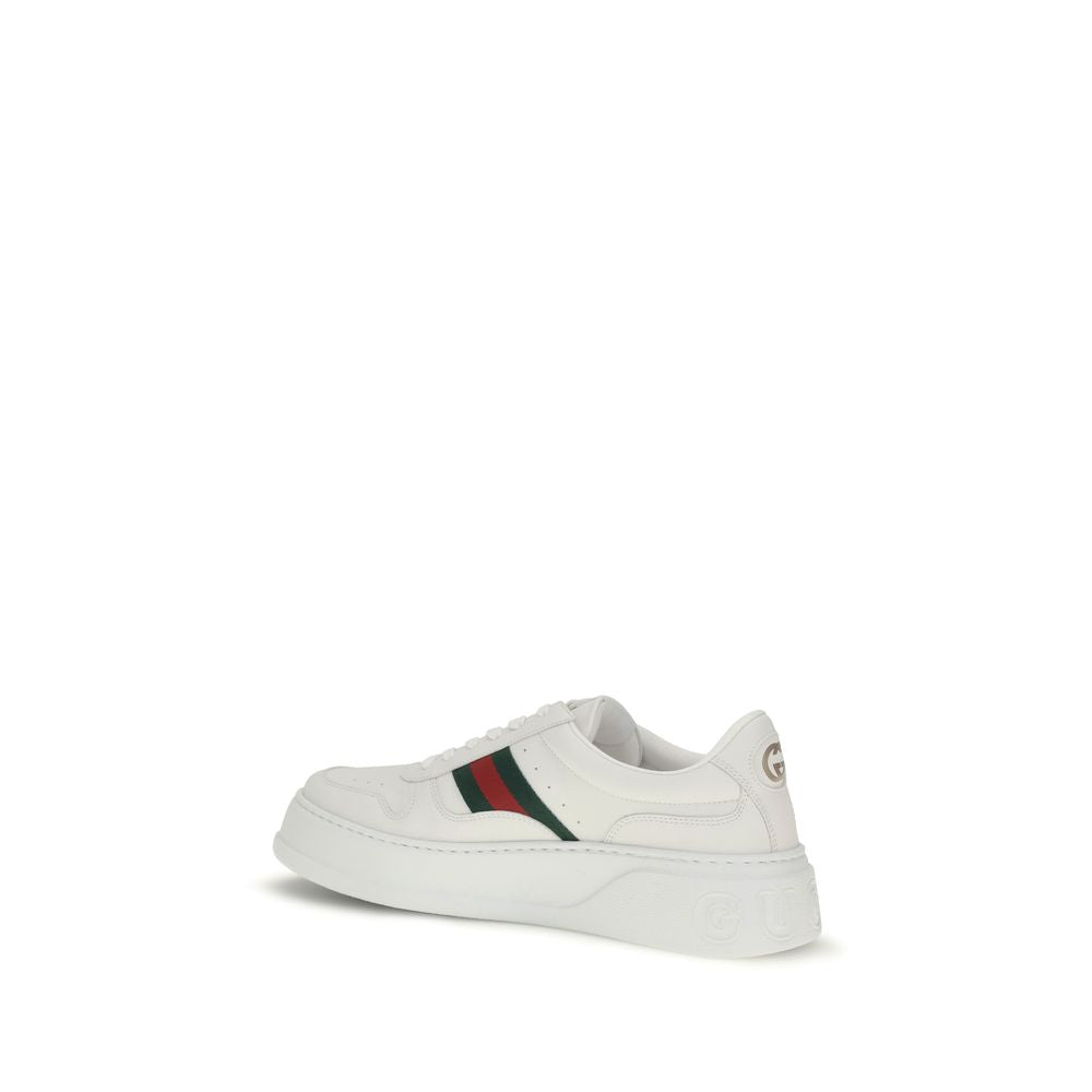 White Leather Chunky Sneakers with Oversized Sole