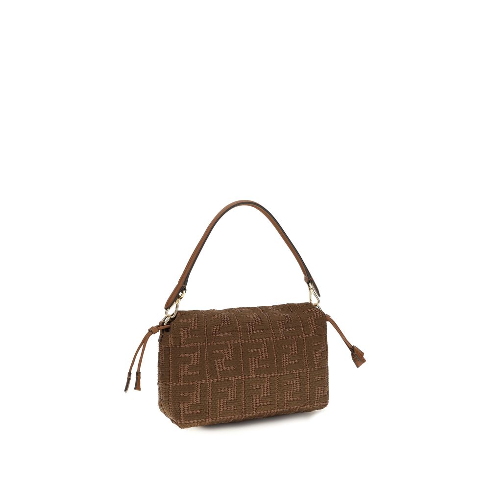 Brown Raffia and Leather Shoulder Bag with FF Motif