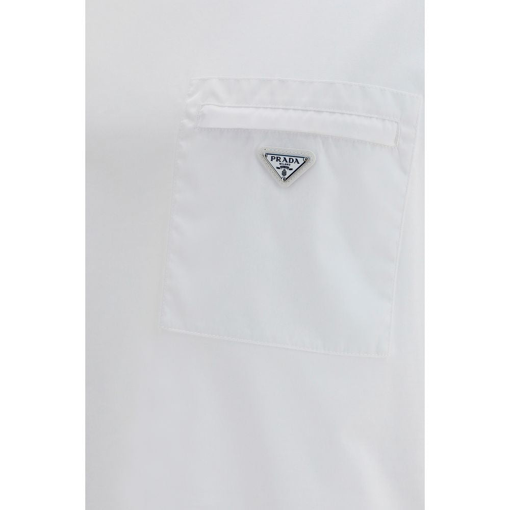 White Cotton T-Shirt with Logo Pocket by Prada