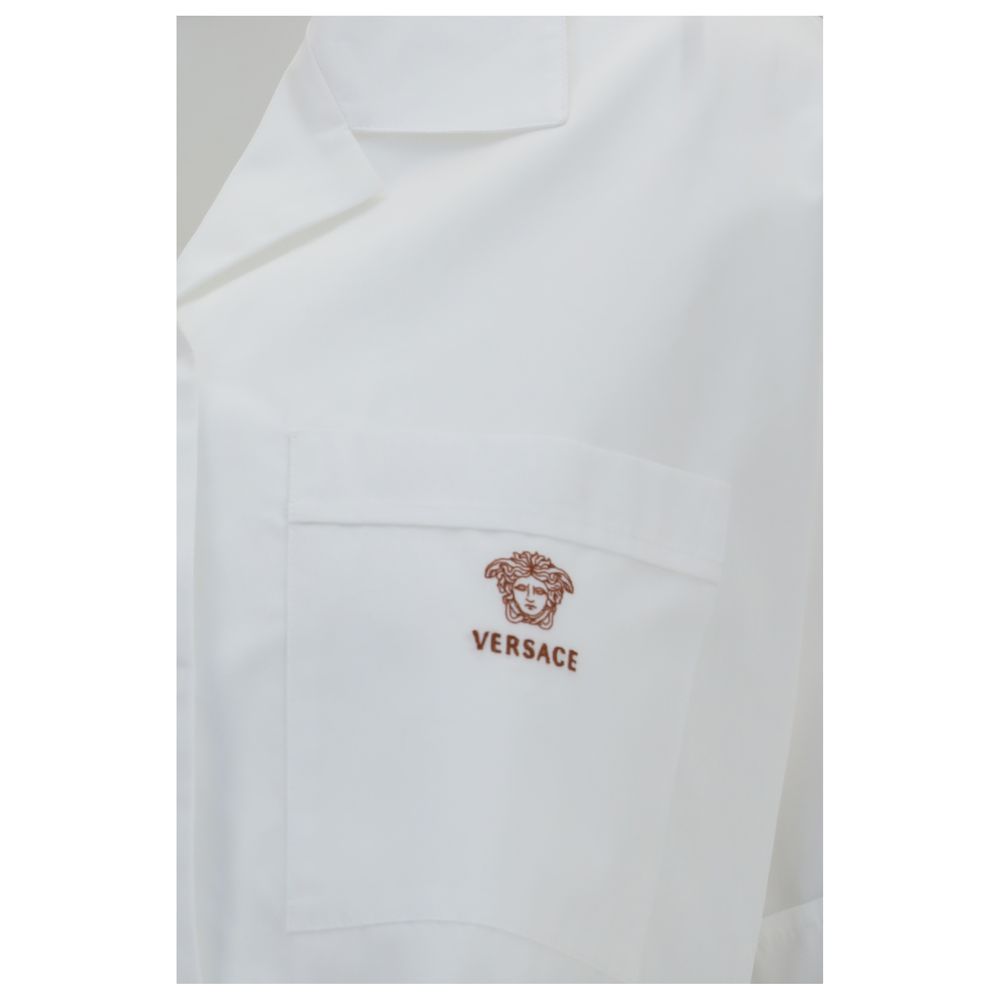 White Cotton Cropped Dress Shirt with Medusa Logo