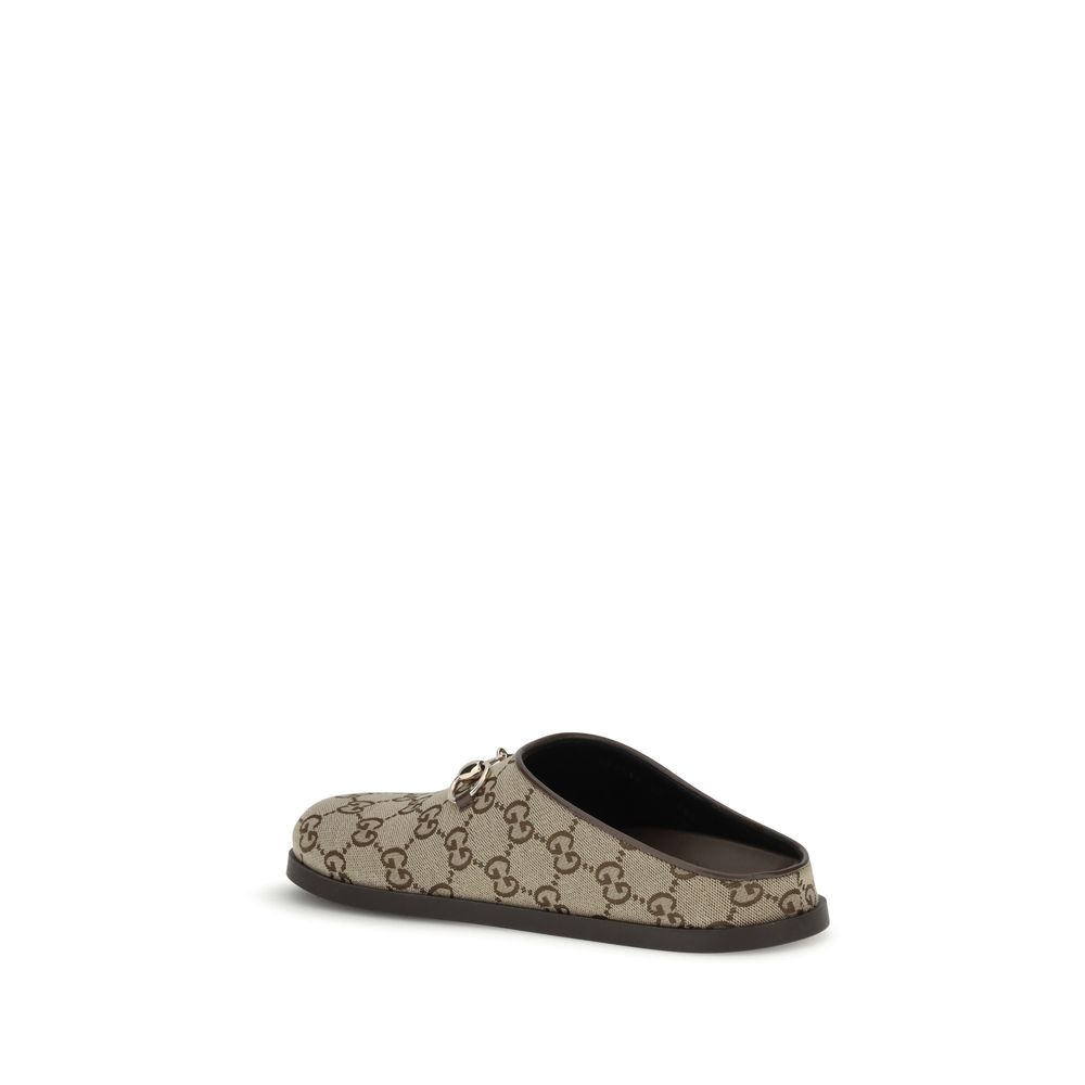 Camel Leather Mules with Gold Horsebit Detail
