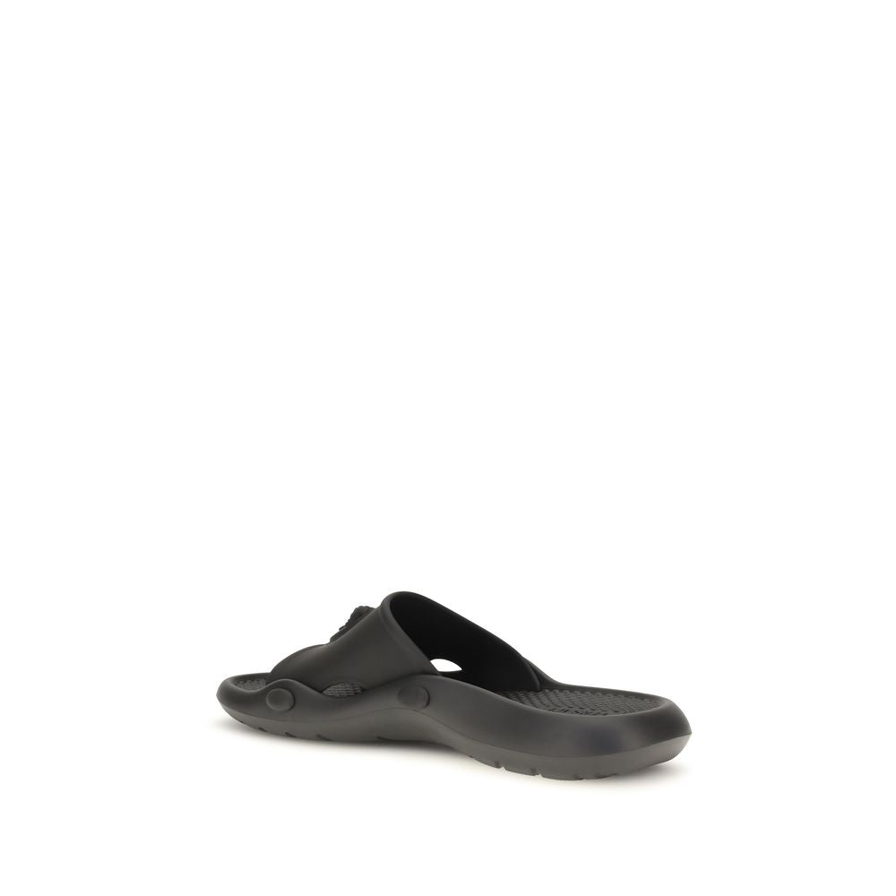 Black Synthetic Sandals with 3D Medusa Cameo