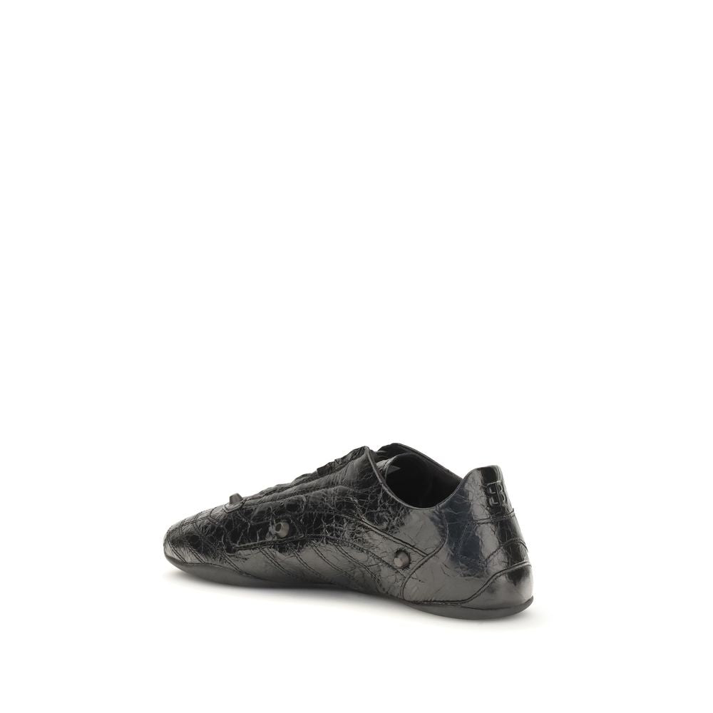 Black Leather Athletic Sneakers with Brass Studs