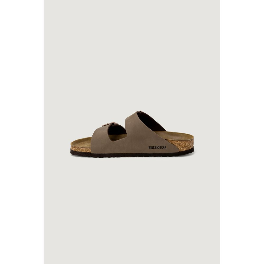 Brown Synthetic Slide Sandals with Adjustable Buckles