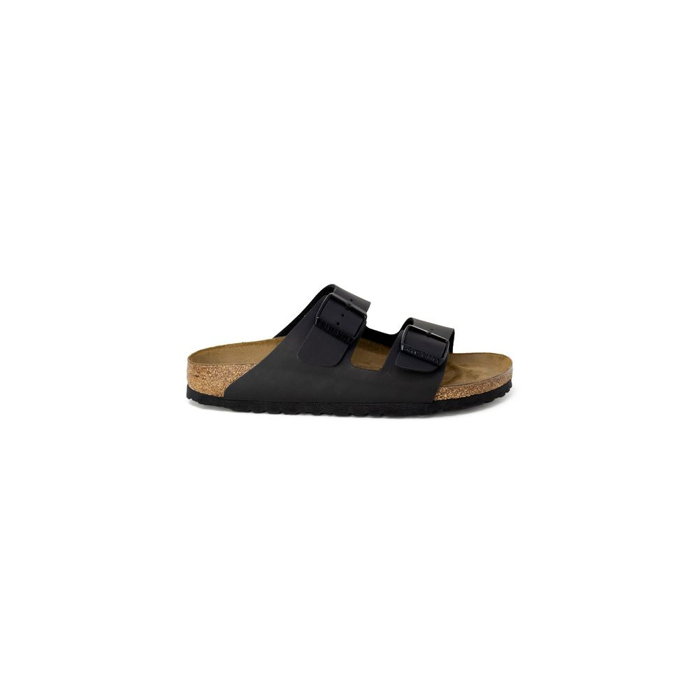 Black Synthetic Slide Sandals with Elegant Details