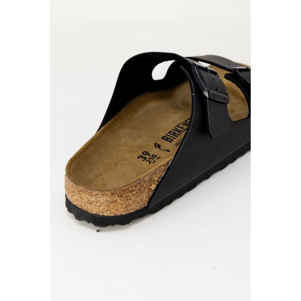 Black Synthetic Slide Sandals with Elegant Details