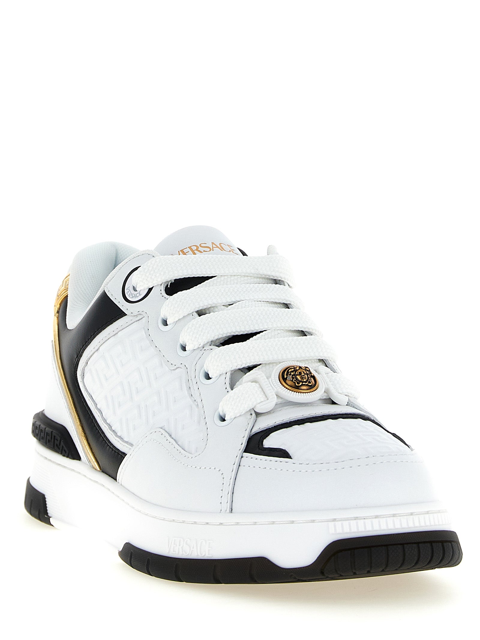 Versace White Black Biggie Basket Leather Sneakers