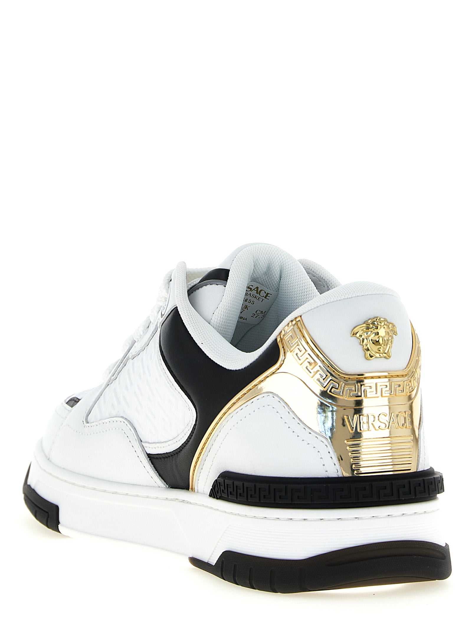 Versace White Black Biggie Basket Leather Sneakers