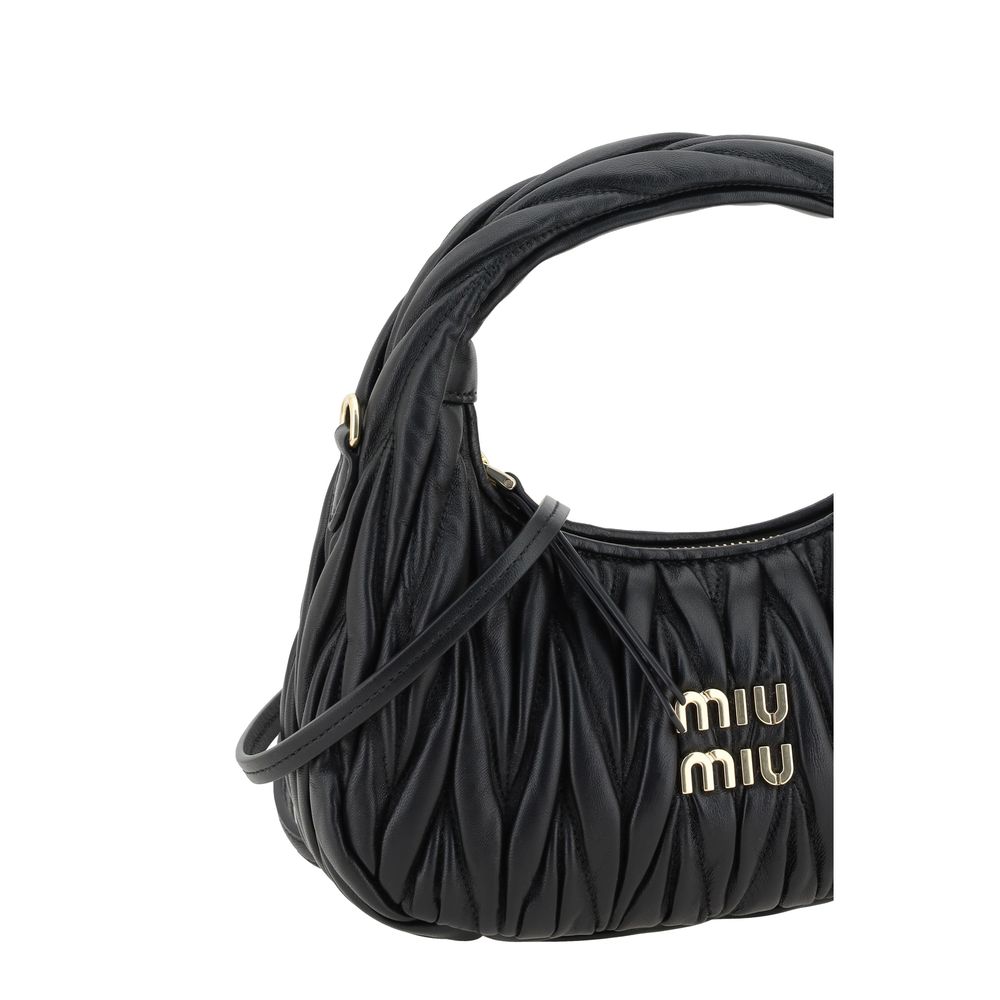 Black Leather Handbag with Quilted Matelassé Design