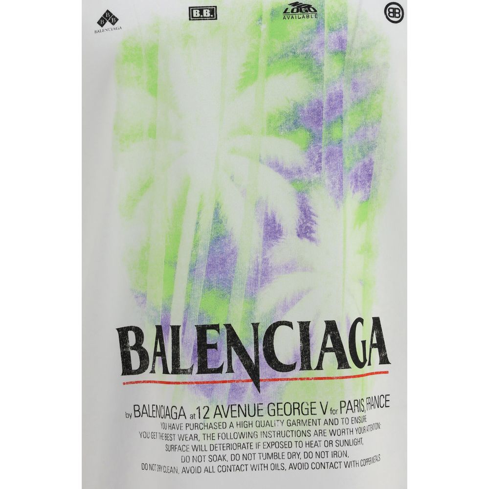 White Cotton T-Shirt with Front Print by Balenciaga