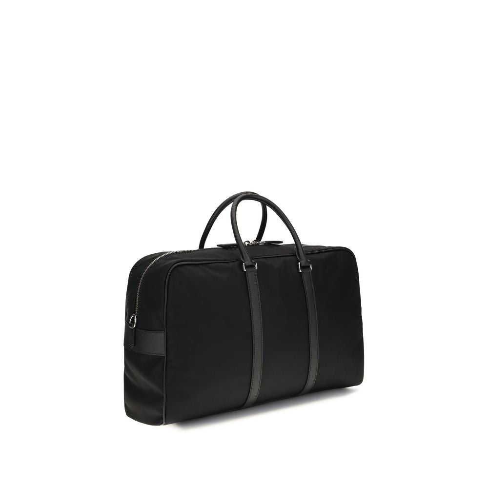 Black Synthetic Travel Bag with Leather Handles