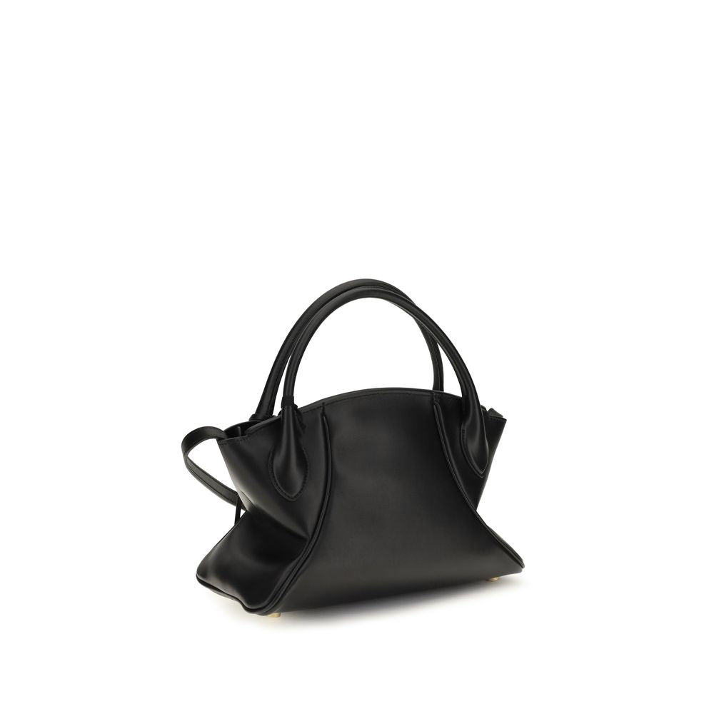 Black Leather Handbag with Gold-Tone Hardware