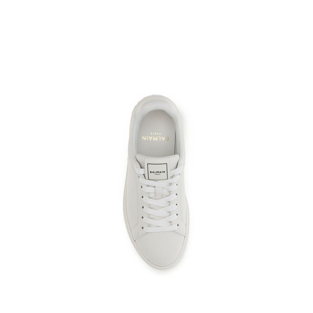 White Leather Balmain B-Court Athletic Sneakers