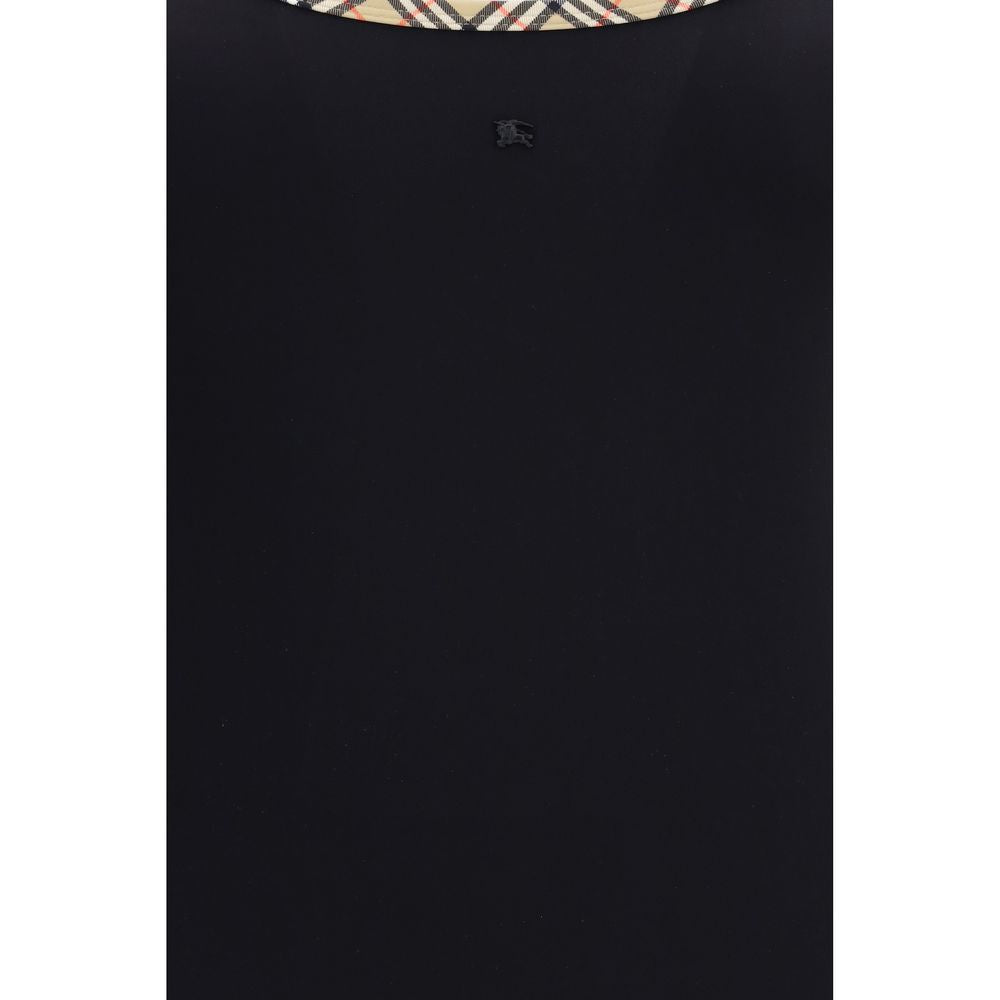 Black Synthetic One-Piece Swimsuit with Check Trim